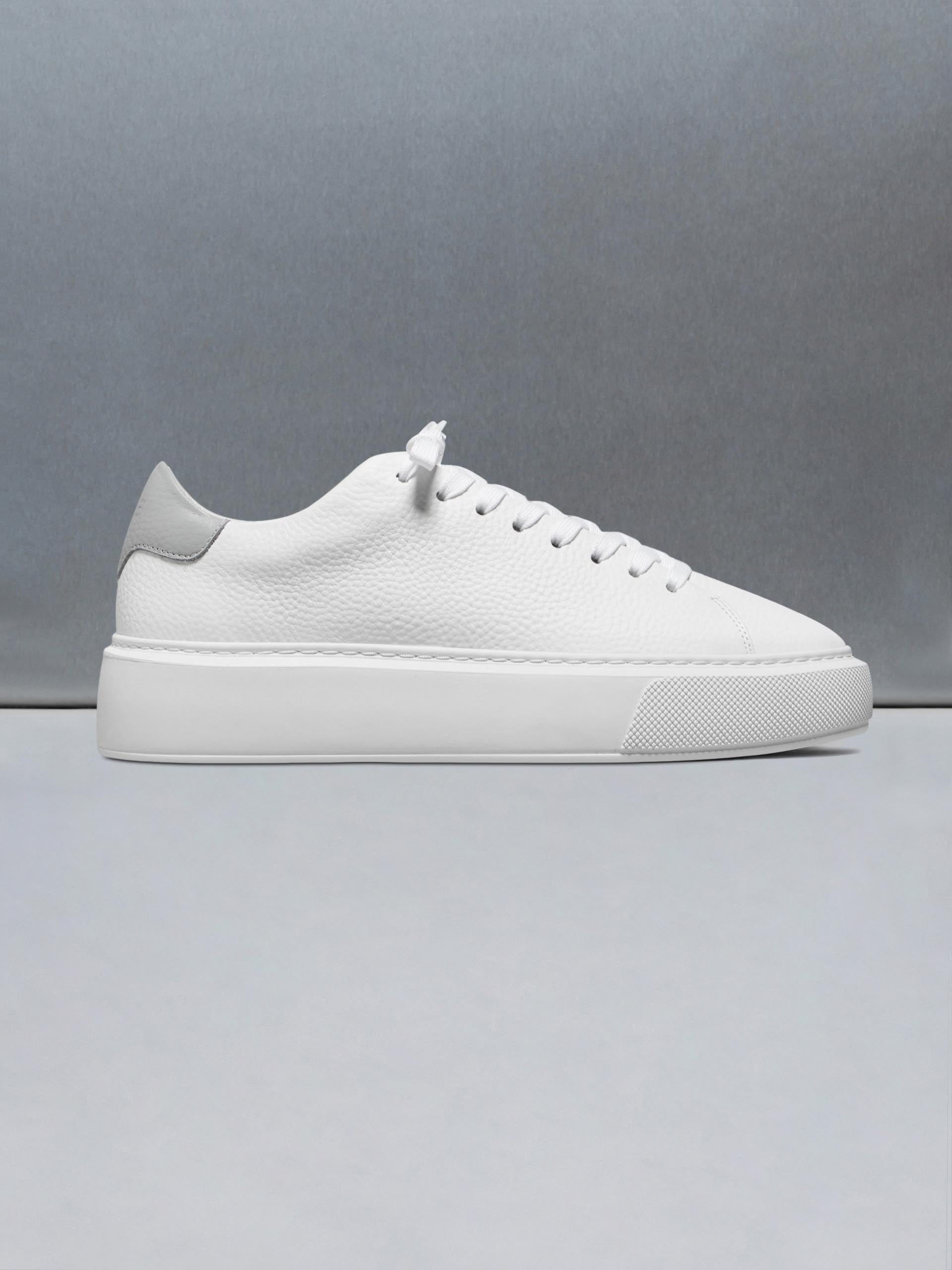 Mens Basic Essential Leather Trainer in White Grey