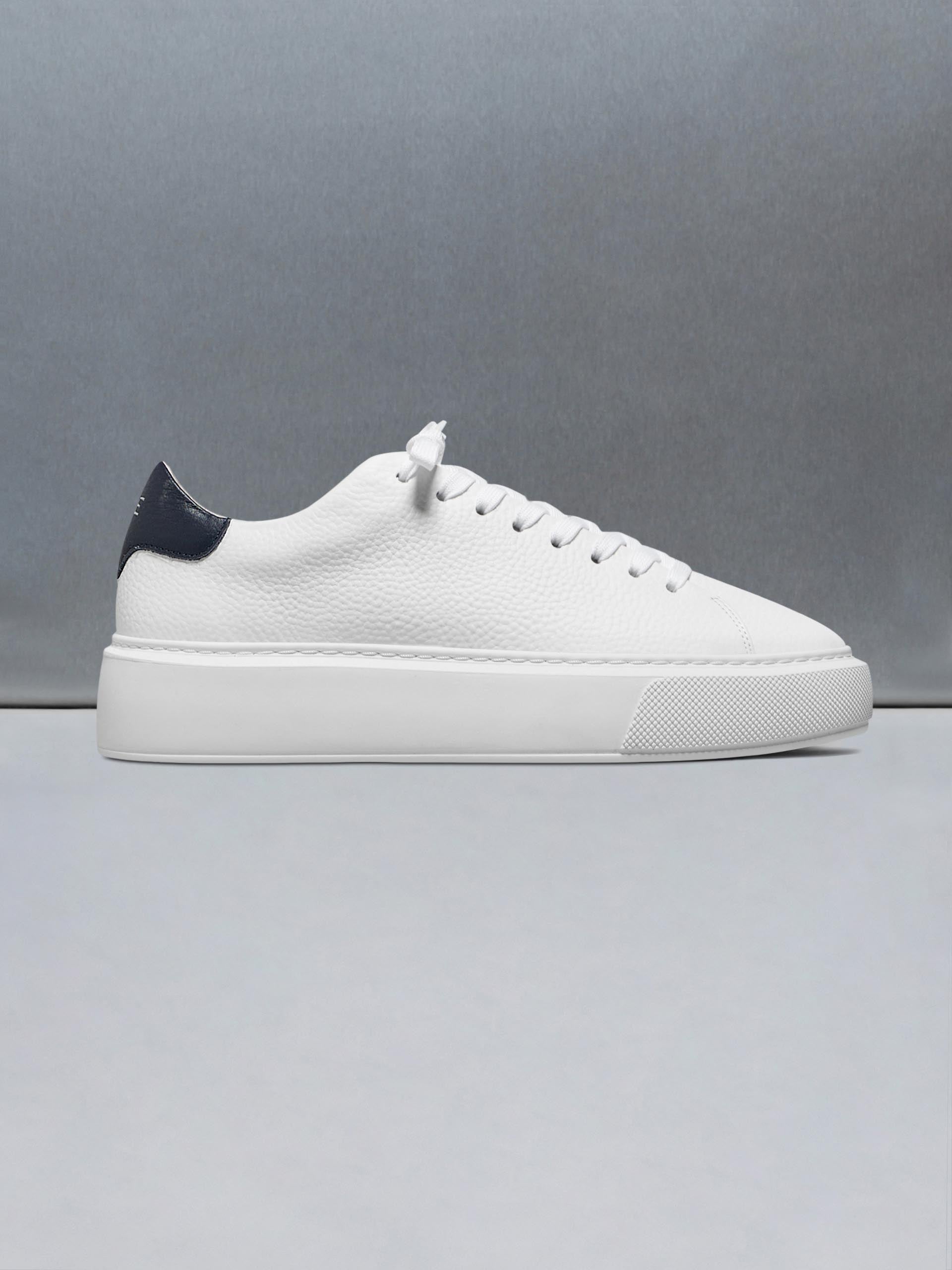 Mens Basic Essential Leather Trainer in White Navy