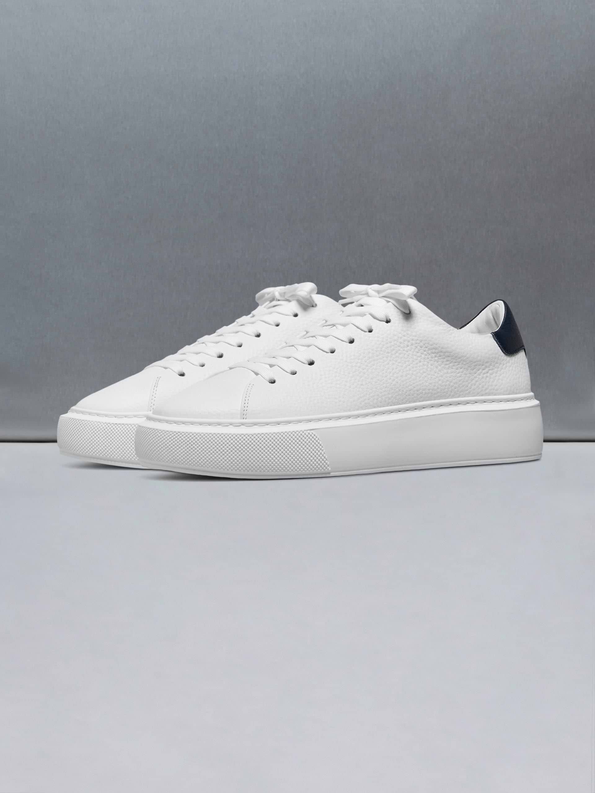 Basic Essential Leather Trainer in White Navy