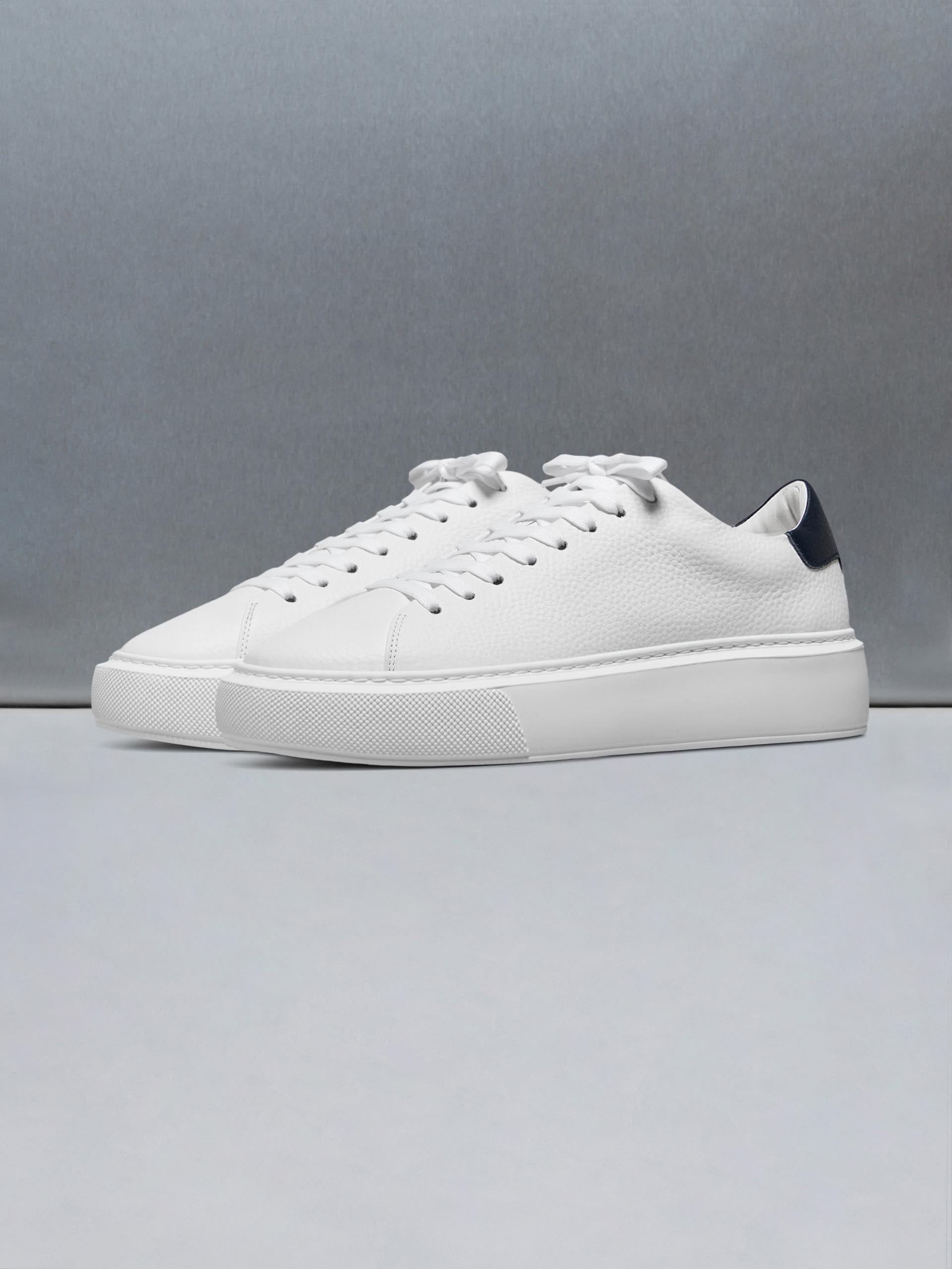 Mens Basic Essential Leather Trainer in White Navy