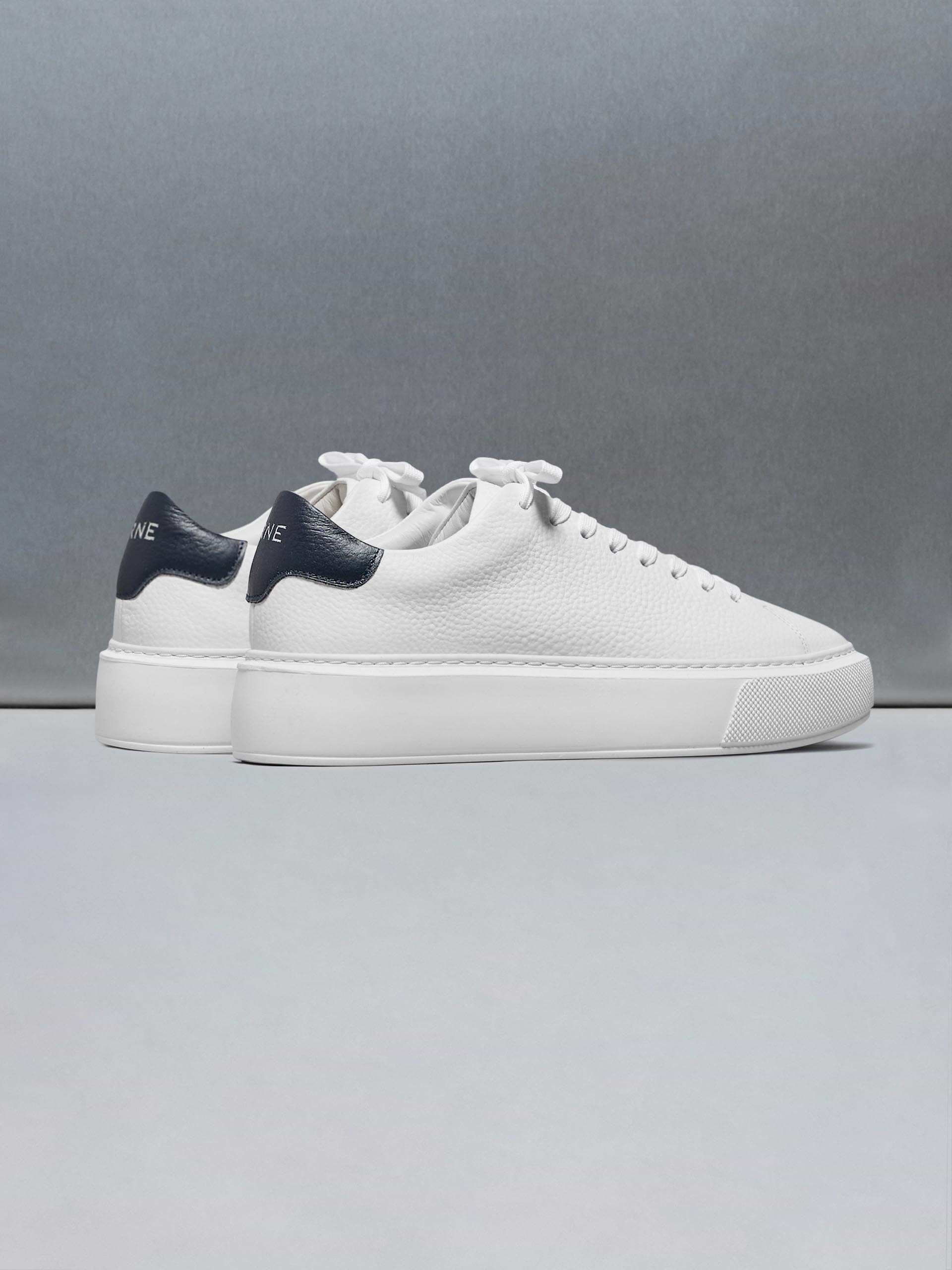 Basic Essential Leather Trainer in White Navy