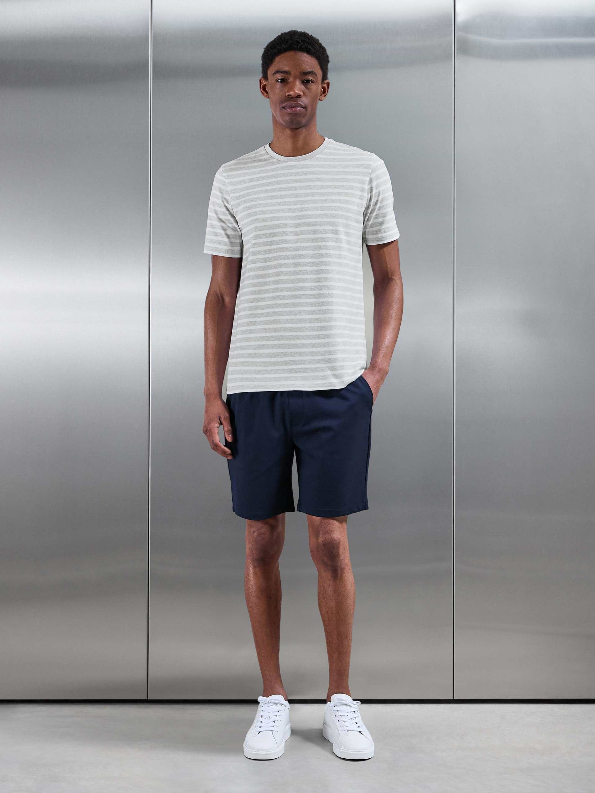 Mens Basic Stripe T-Shirt in Marl Grey White