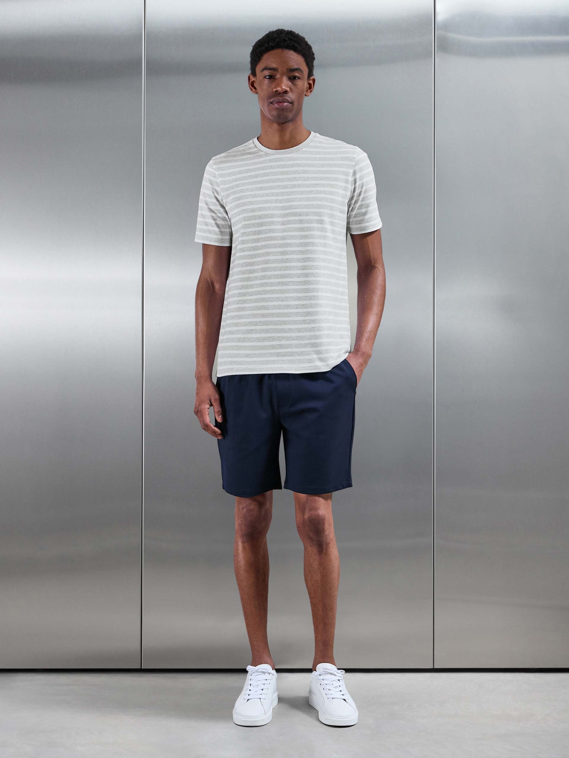 Mens Basic Stripe T-Shirt in Marl Grey White