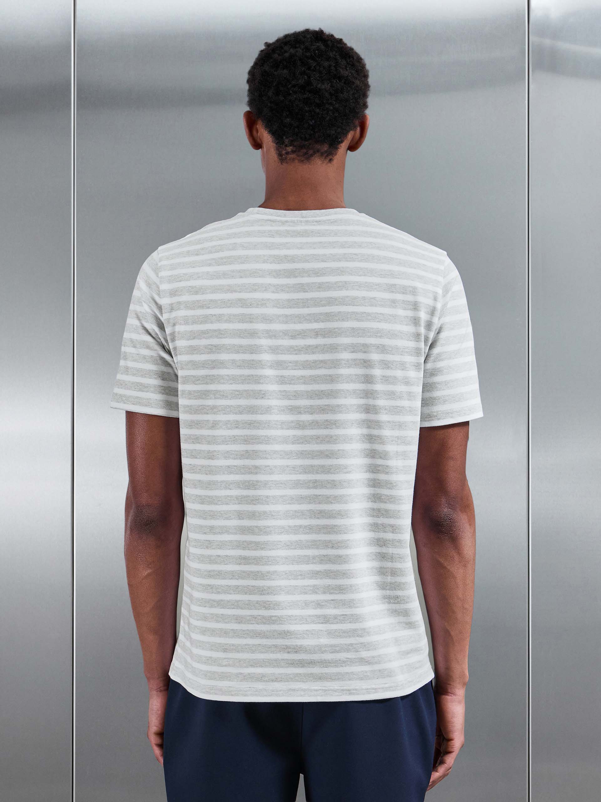 Mens Basic Stripe T-Shirt in Marl Grey White