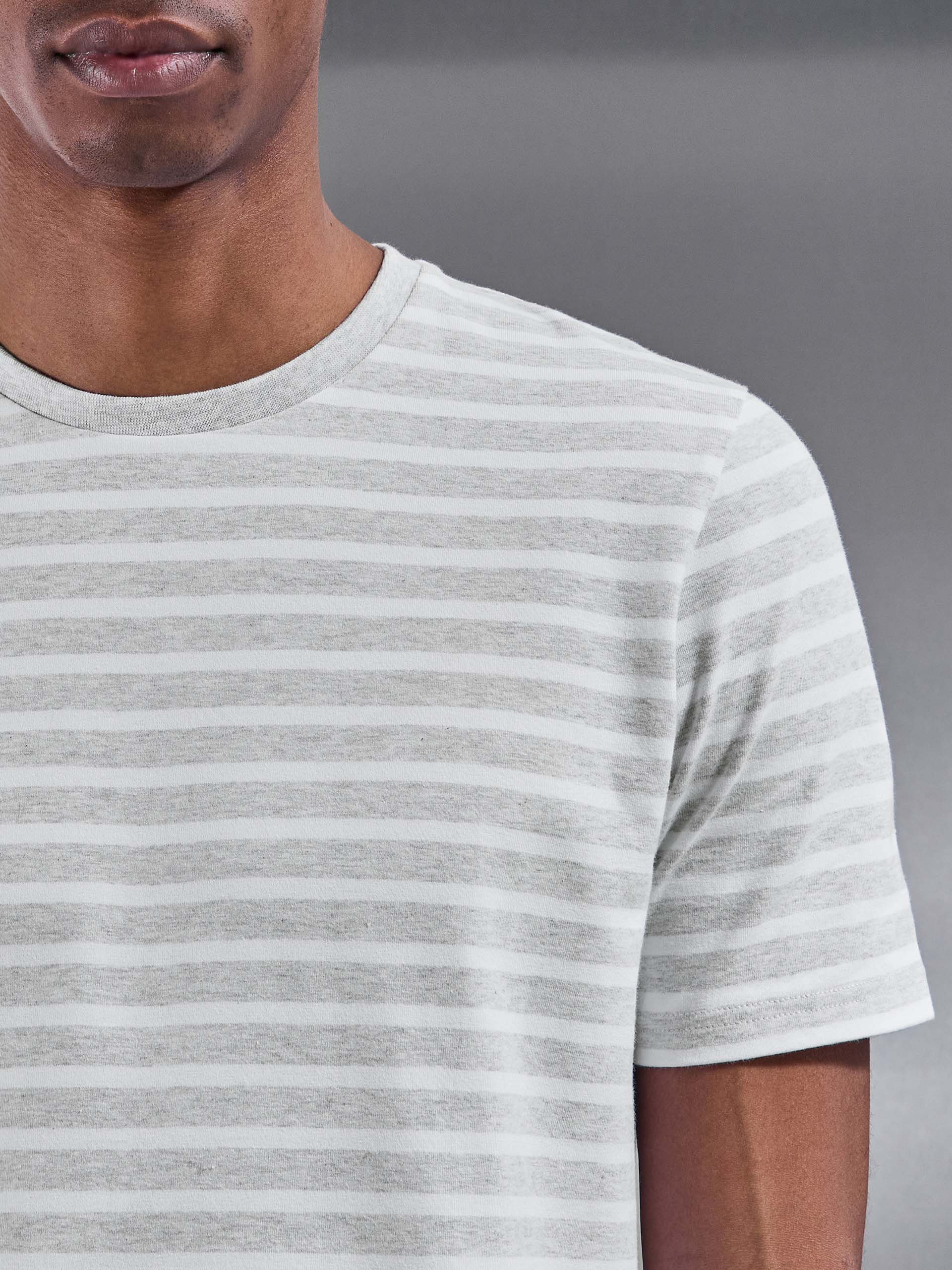 Mens Basic Stripe T-Shirt in Marl Grey White