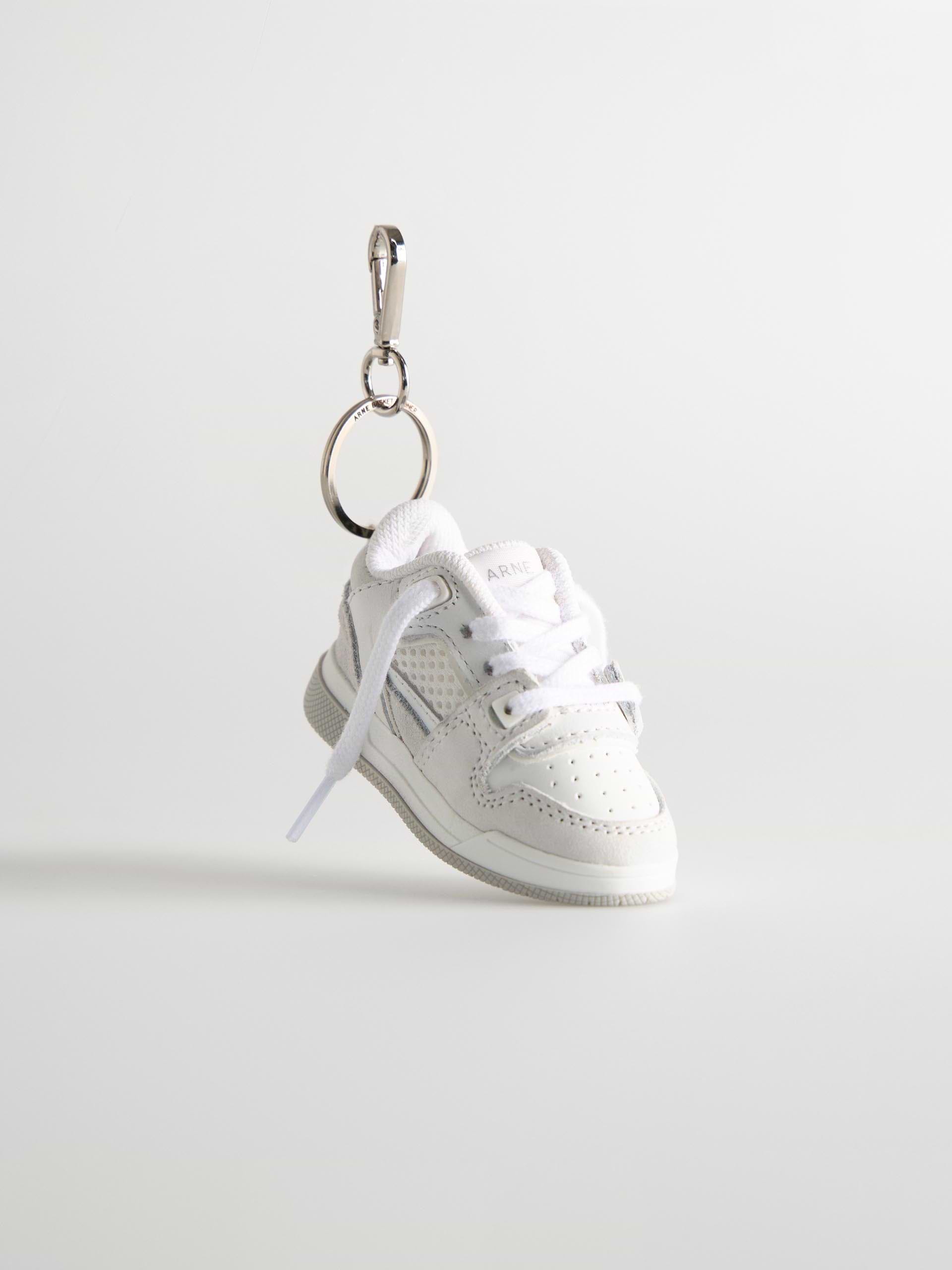 Mens Basket Trainer Keychain in White Grey