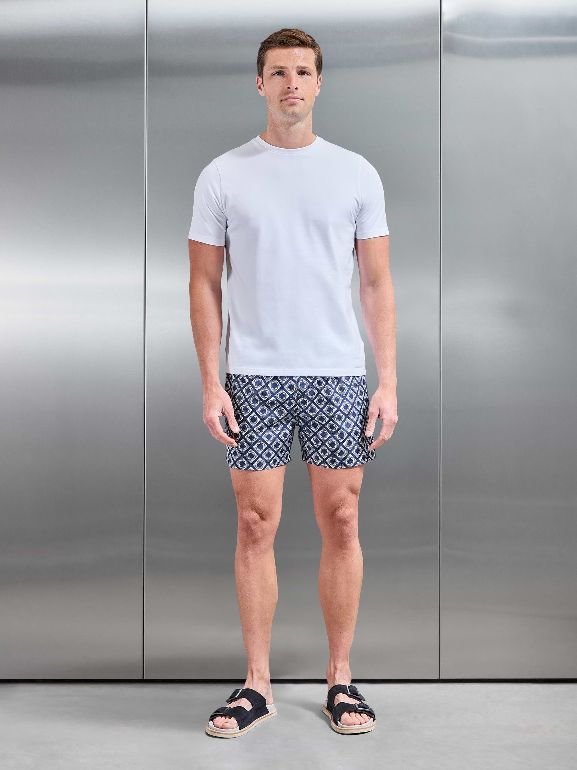 Mens Cabo Drawstring Printed Shell Swim Short in Navy