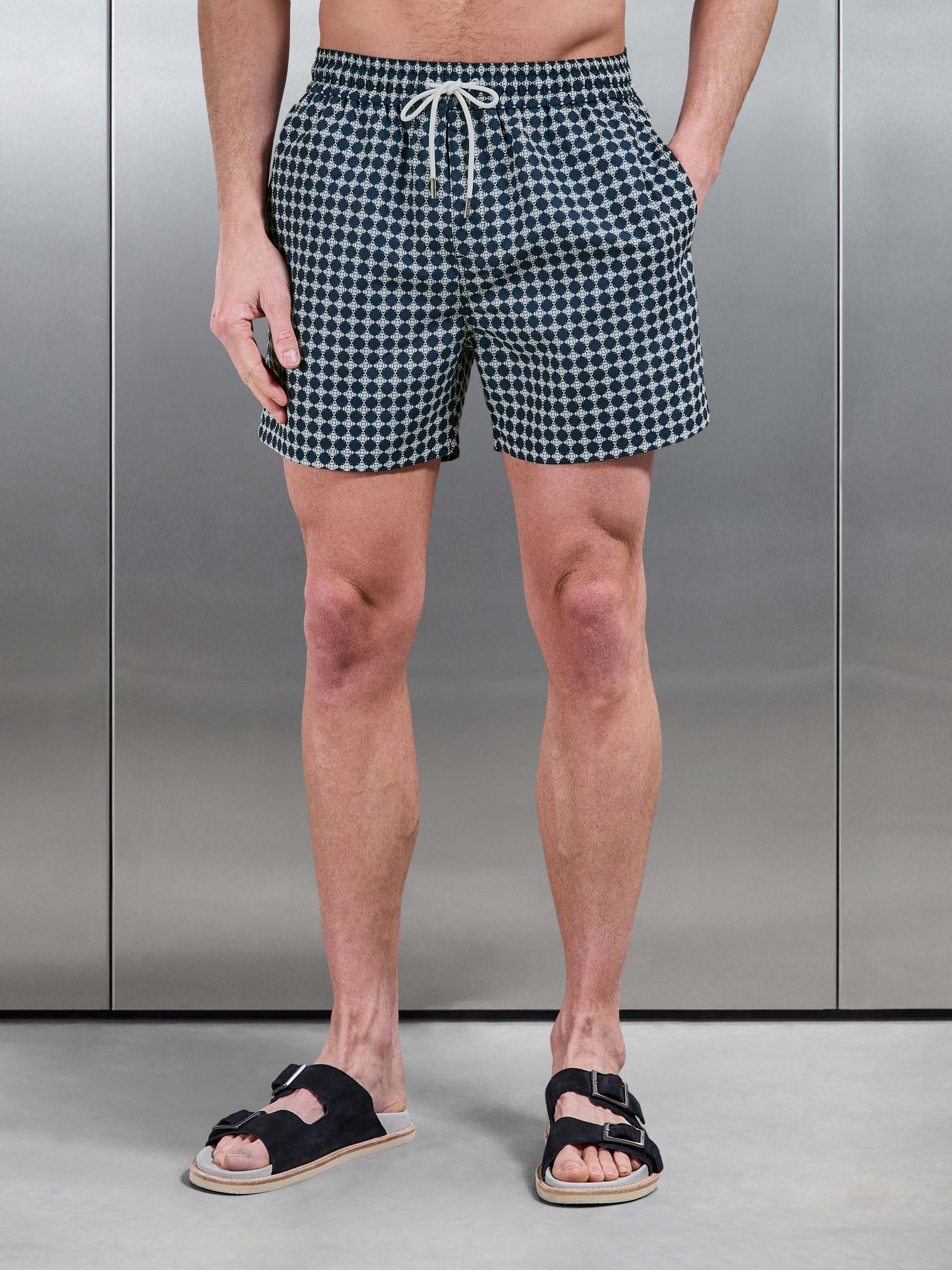 Mens Casa Drawstring Printed Swim Short in Navy