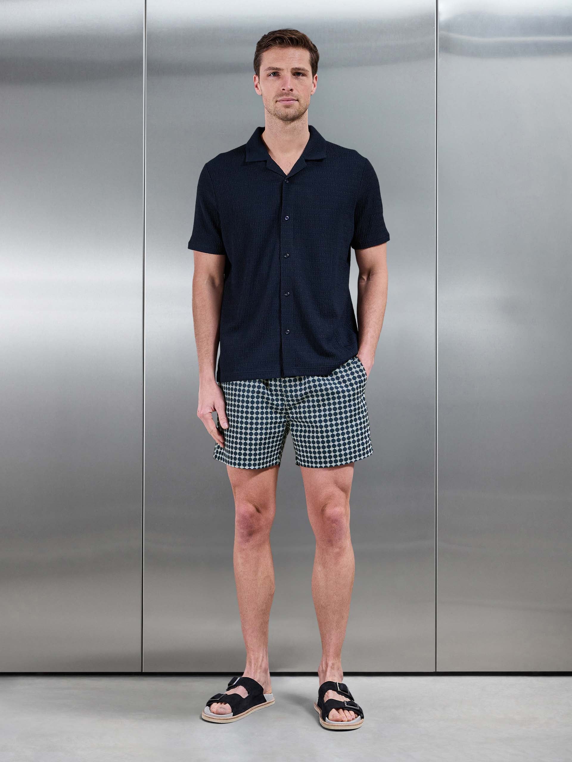 Mens Casa Drawstring Printed Swim Short in Navy