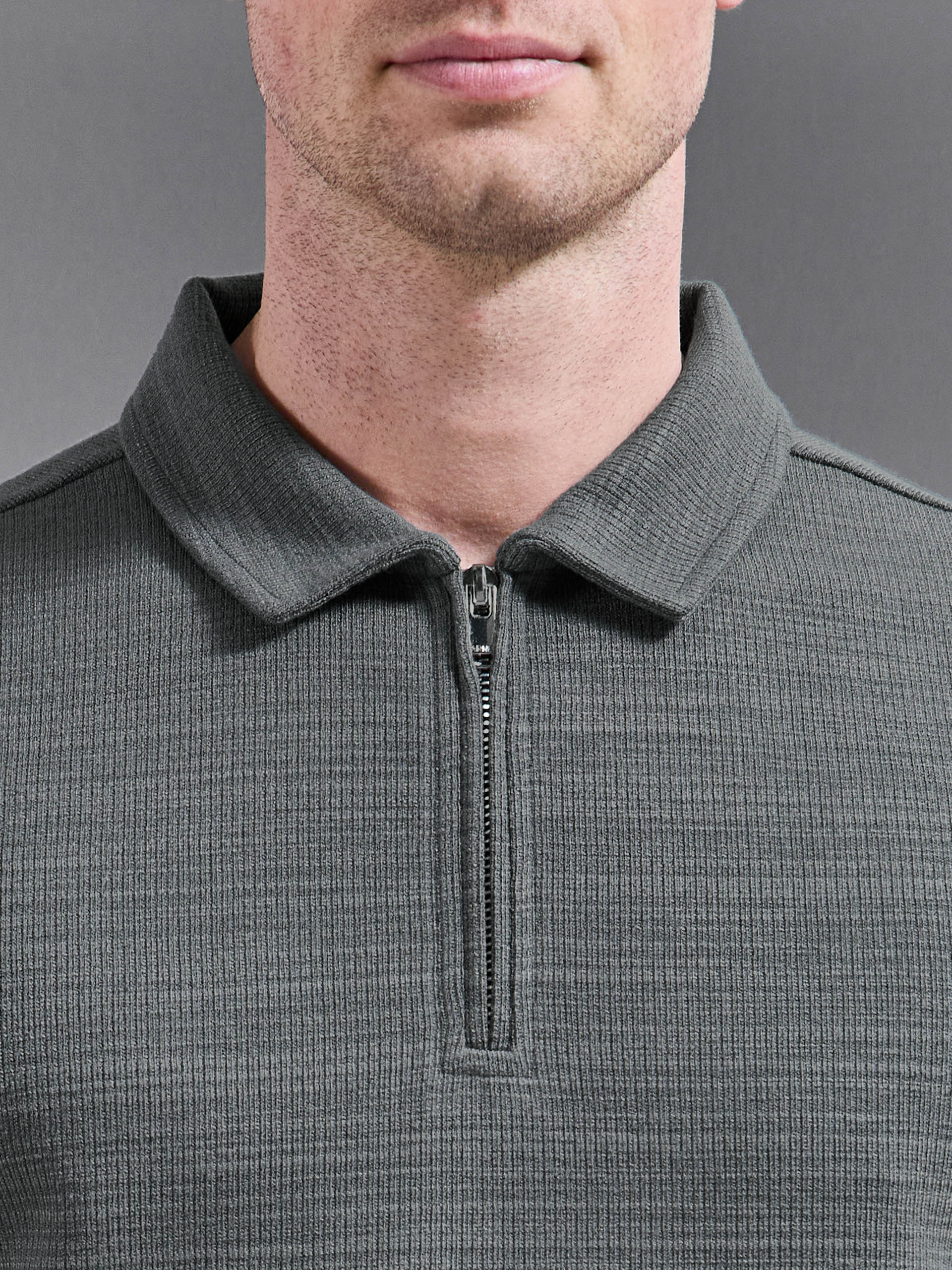 Mens Cavour Textured Zip Polo Shirt in Grey
