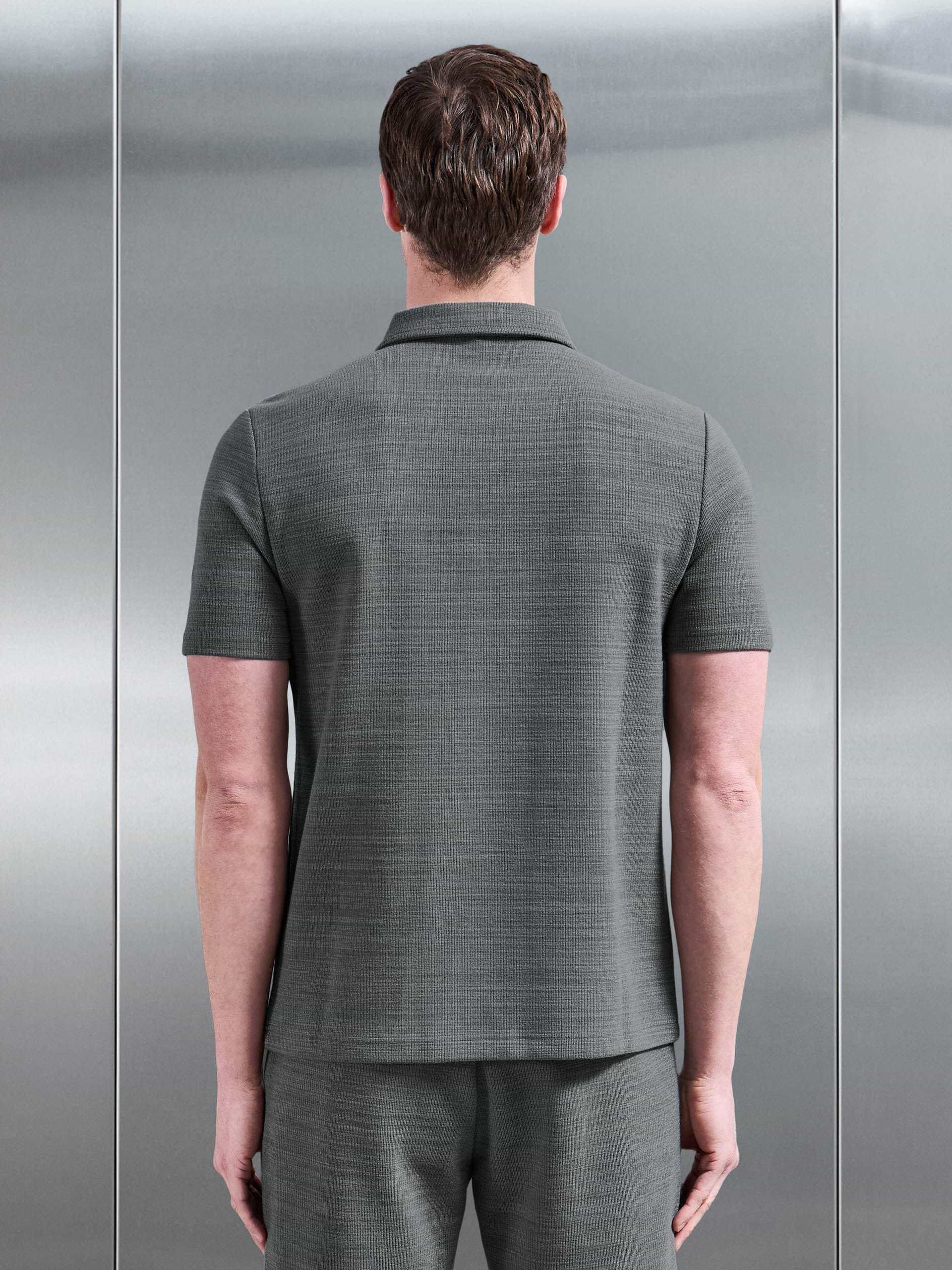 Cavour Textured Zip Polo Shirt in Grey
