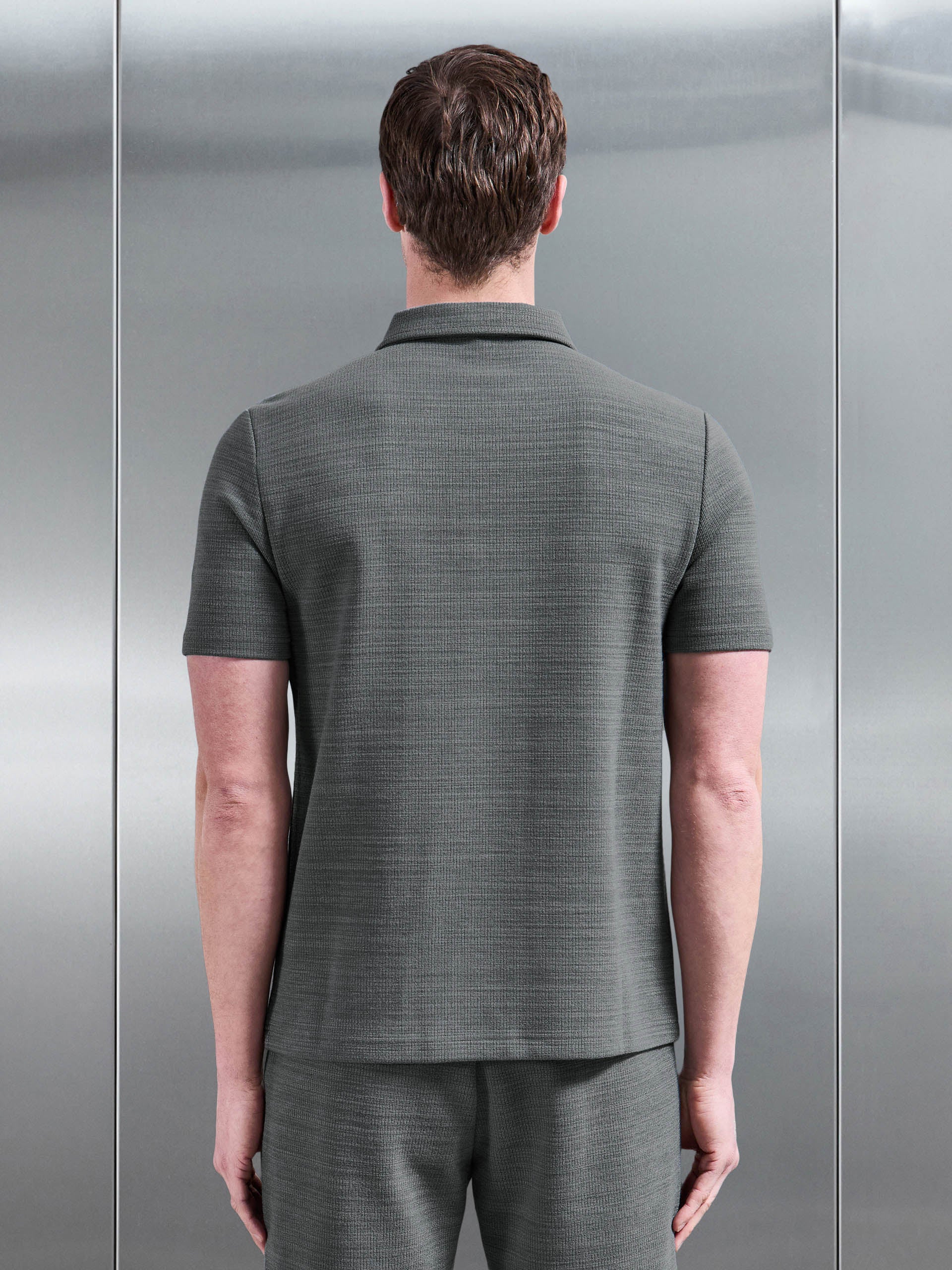 Mens Cavour Textured Zip Polo Shirt in Grey