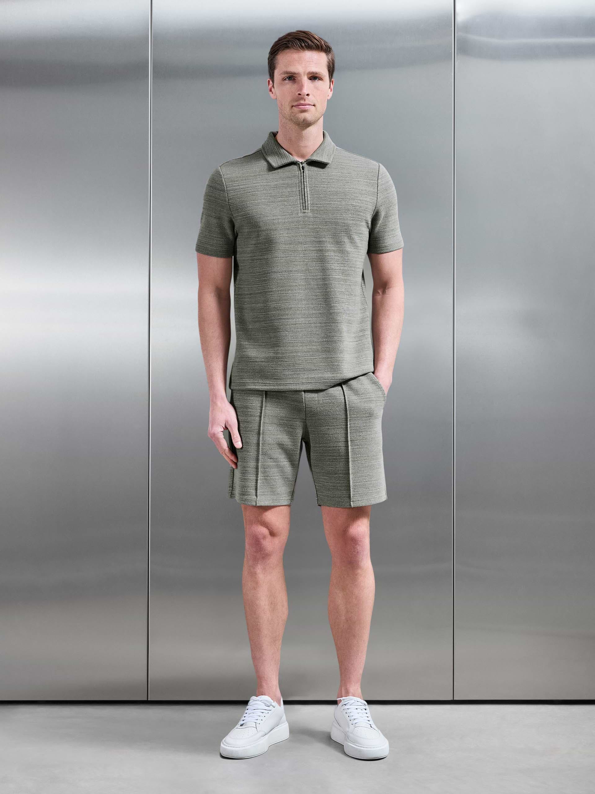 Cavour Textured Zip Polo Shirt in Olive