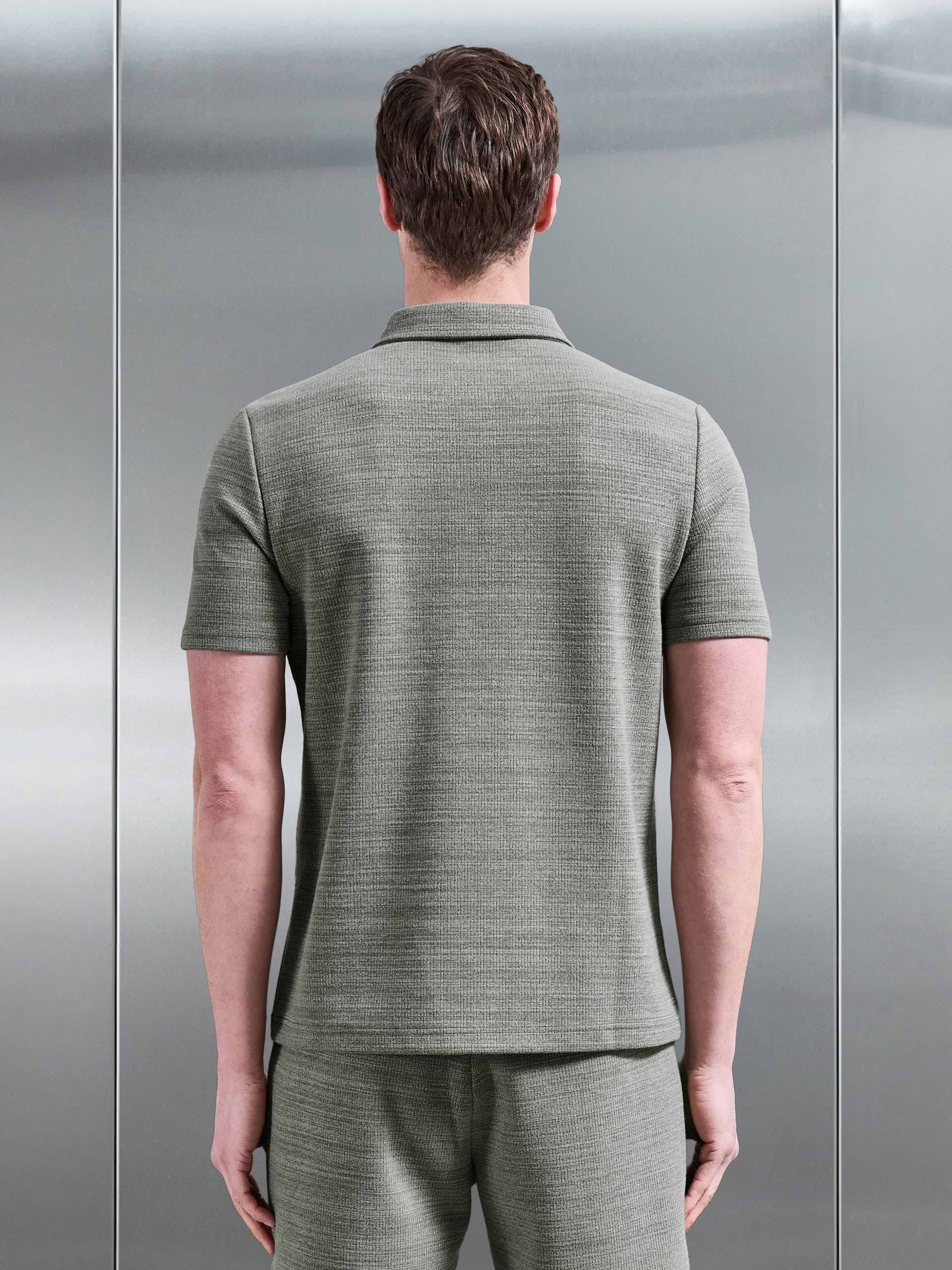 Cavour Textured Zip Polo Shirt in Olive