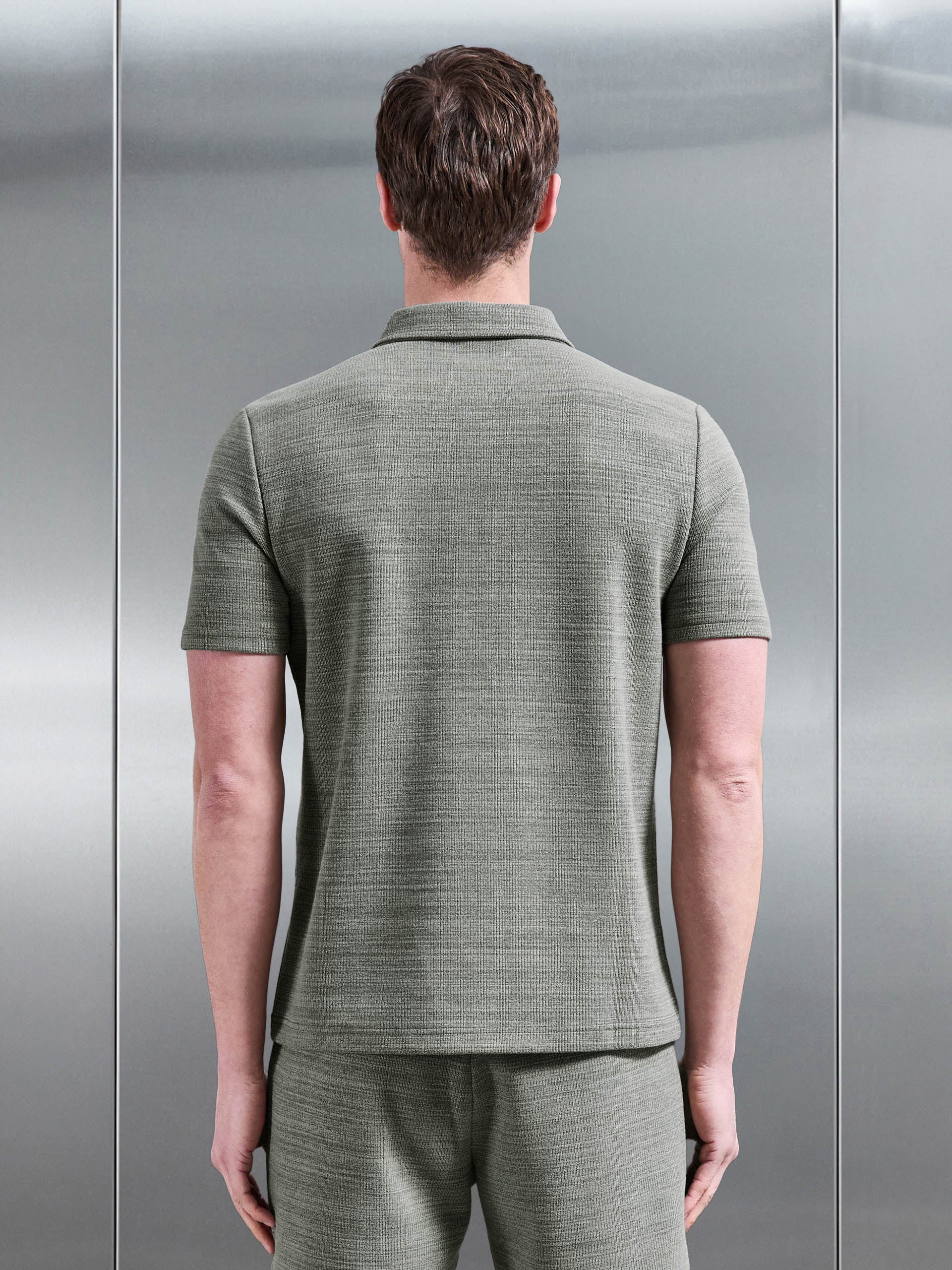 Mens Cavour Textured Zip Polo Shirt in Olive