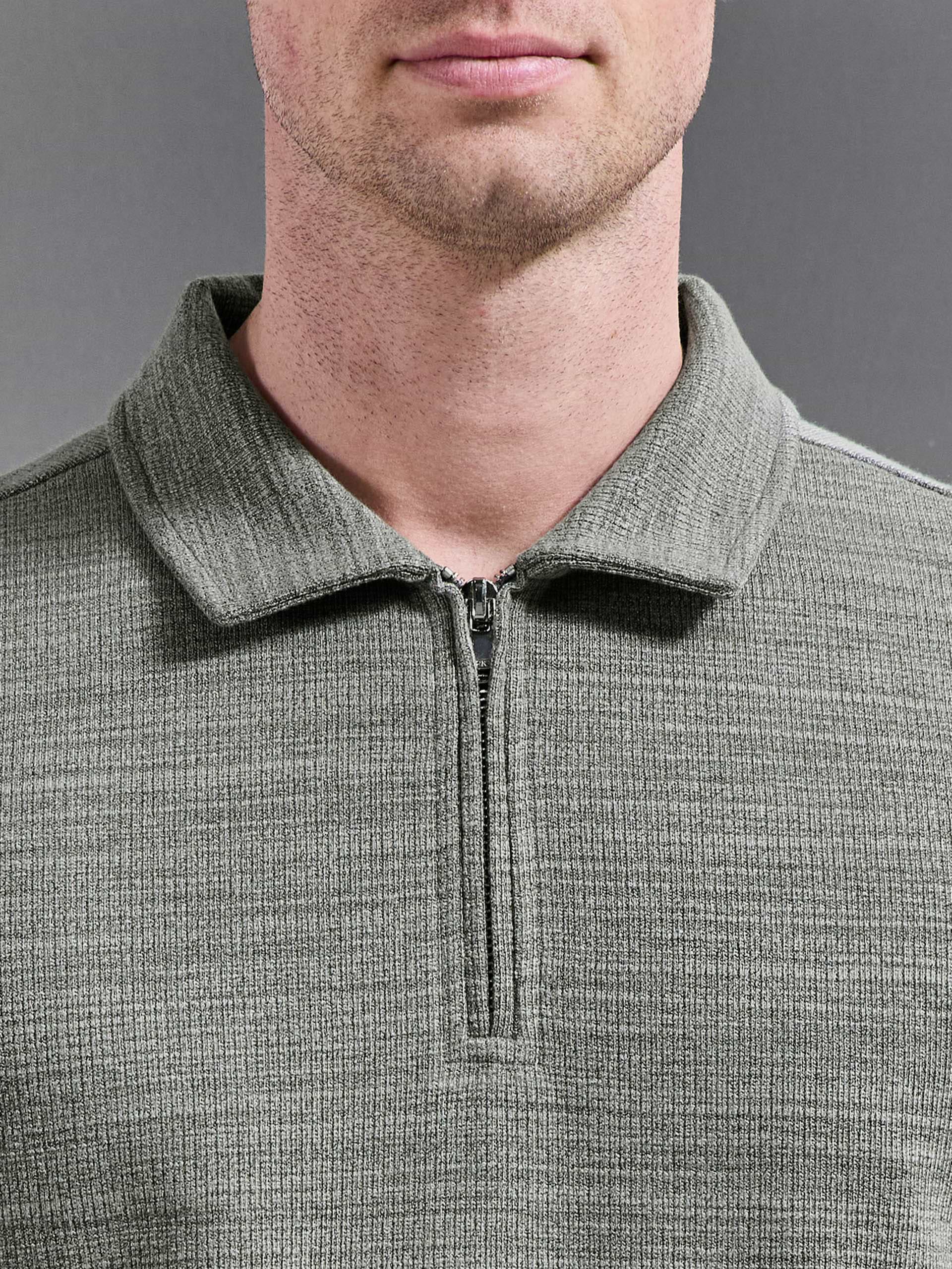 Cavour Textured Zip Polo Shirt in Olive
