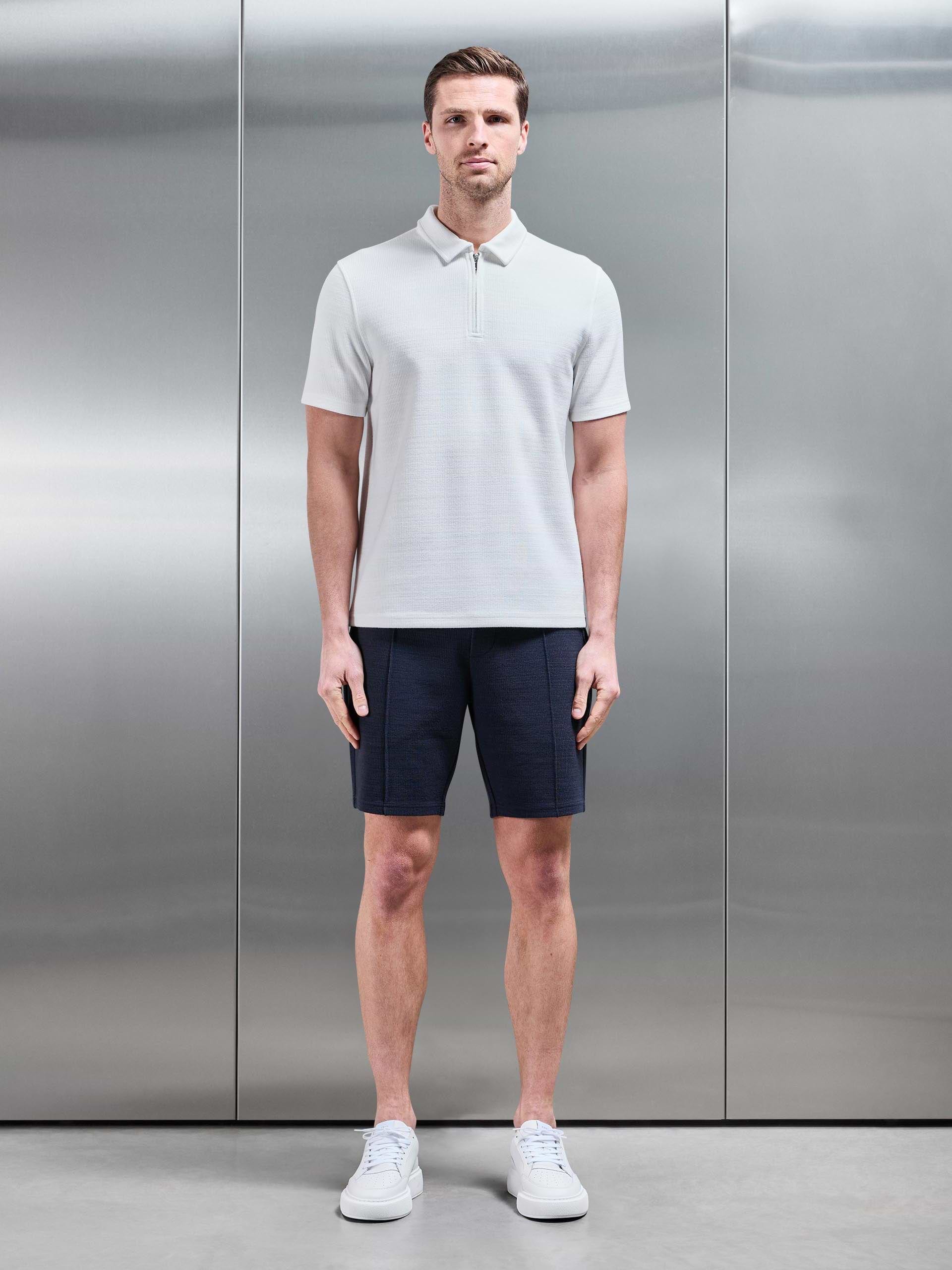 Cavour Textured Zip Polo Shirt in White