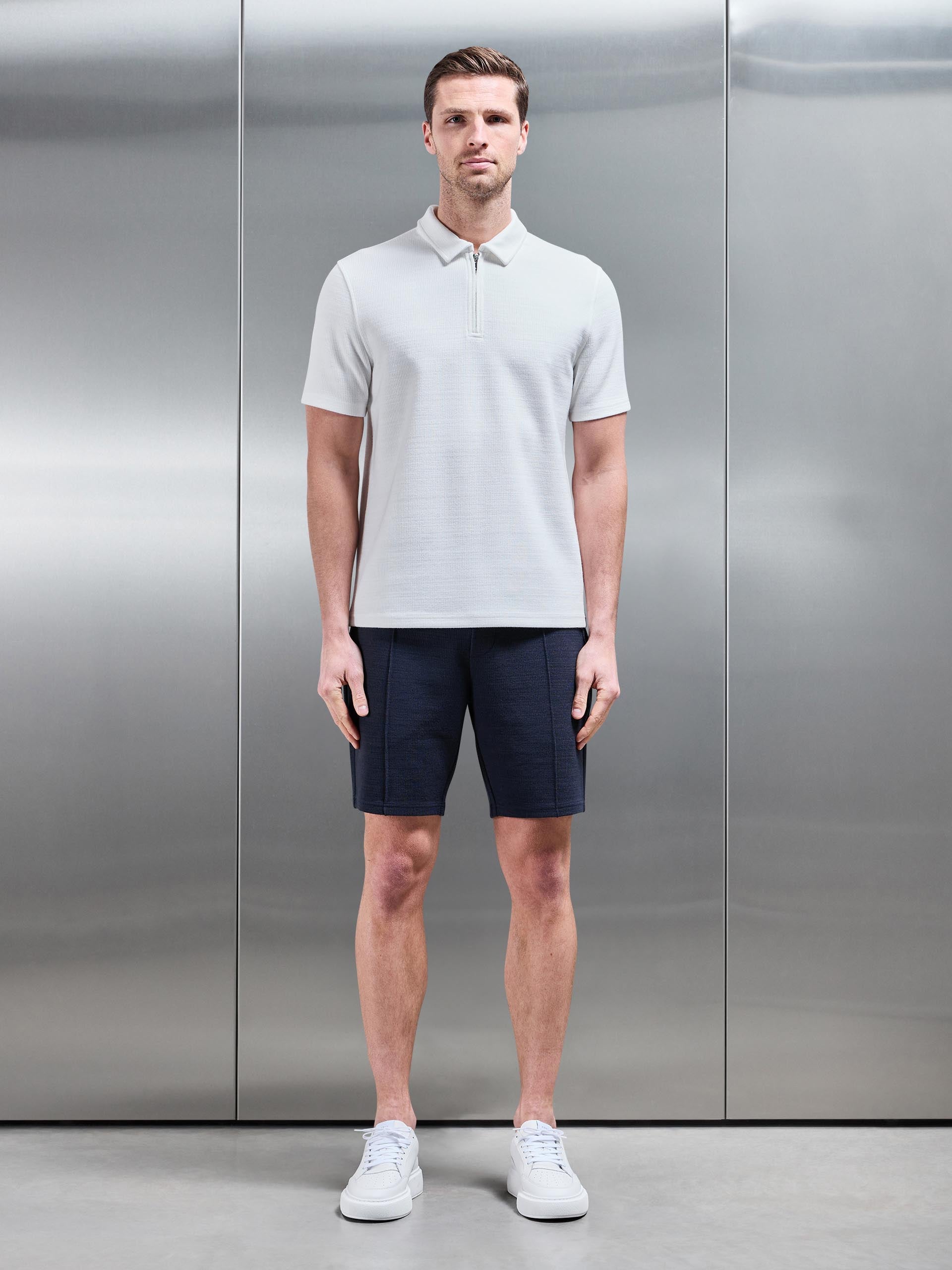 Mens Cavour Textured Zip Polo Shirt in White