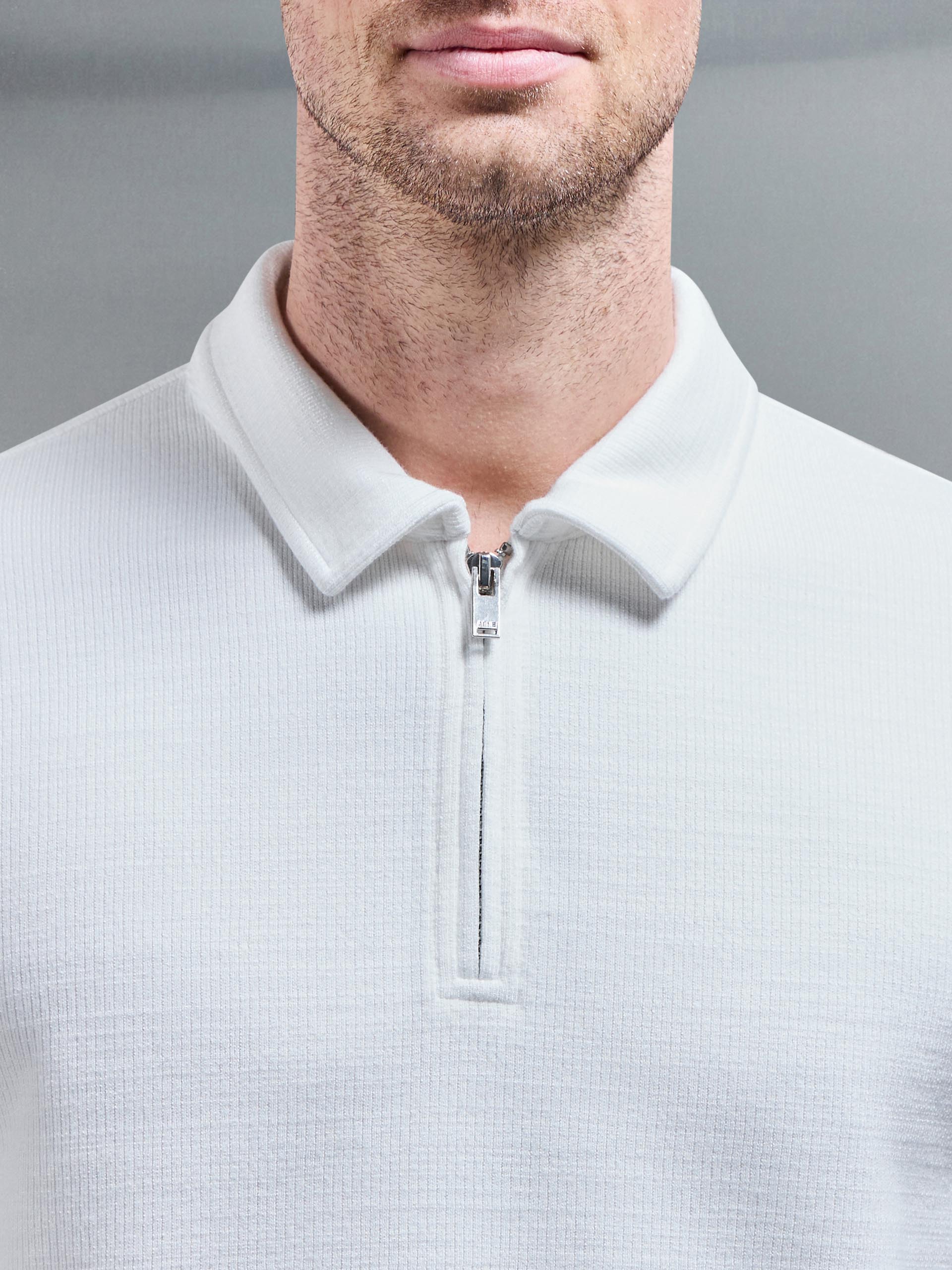 Mens Cavour Textured Zip Polo Shirt in White