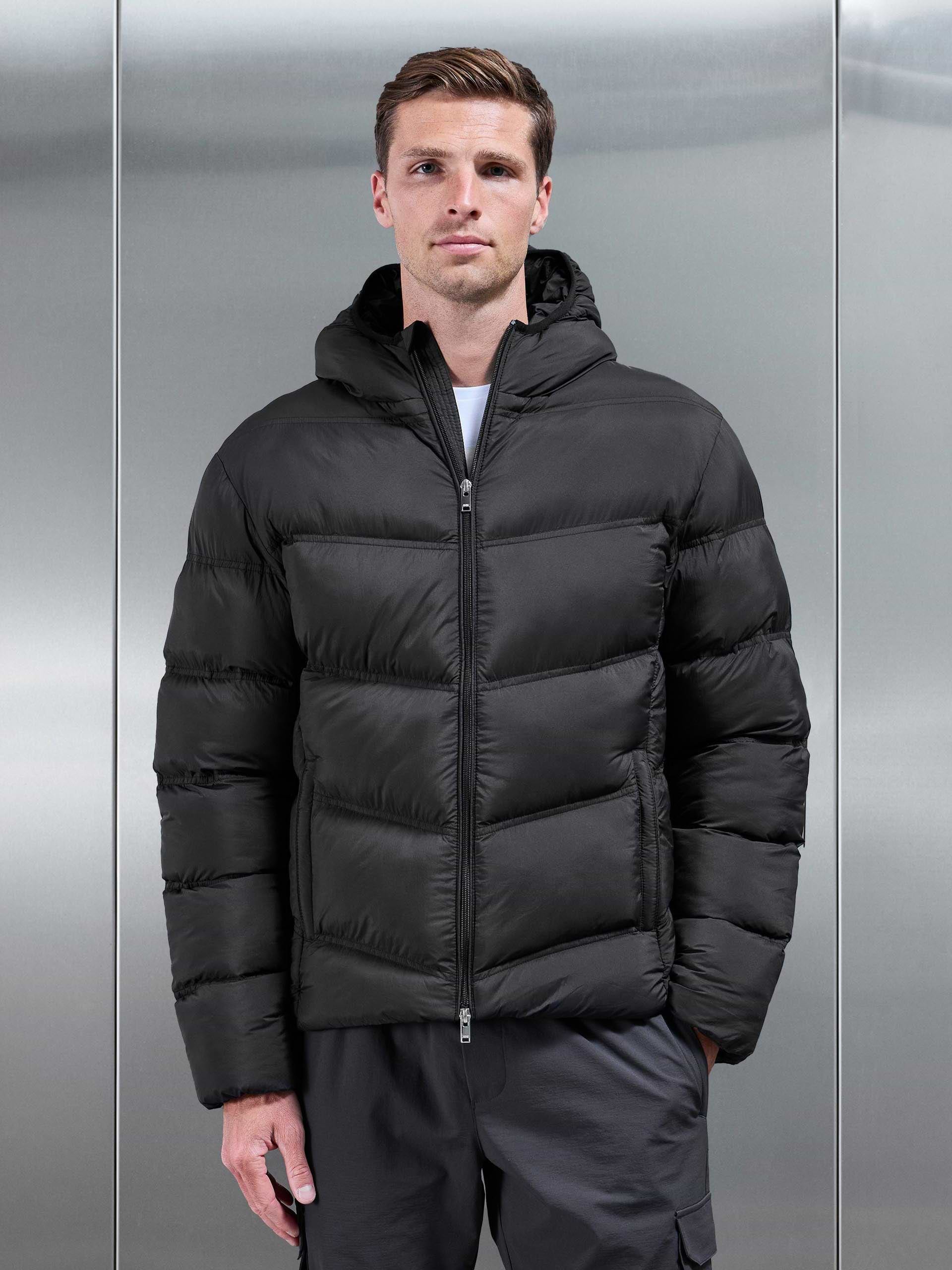 Chevron Puffer Jacket in Black