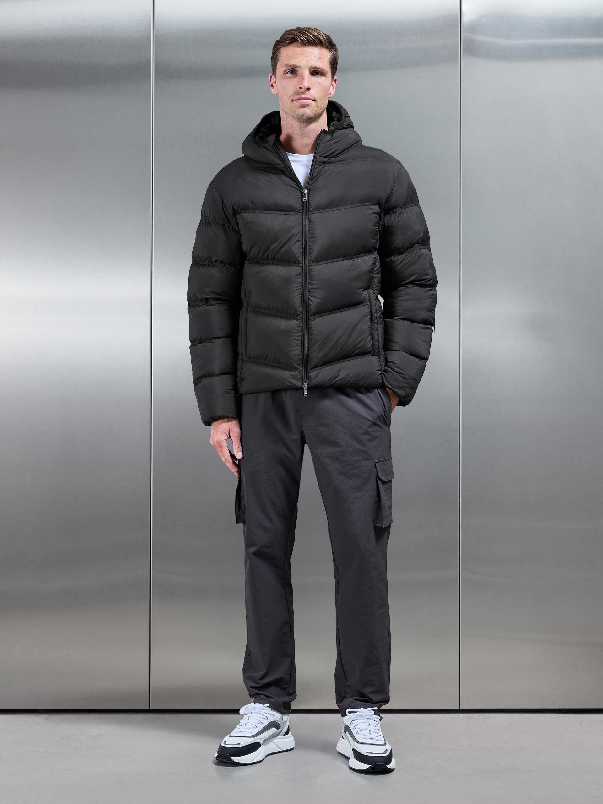 Chevron Puffer Jacket in Black