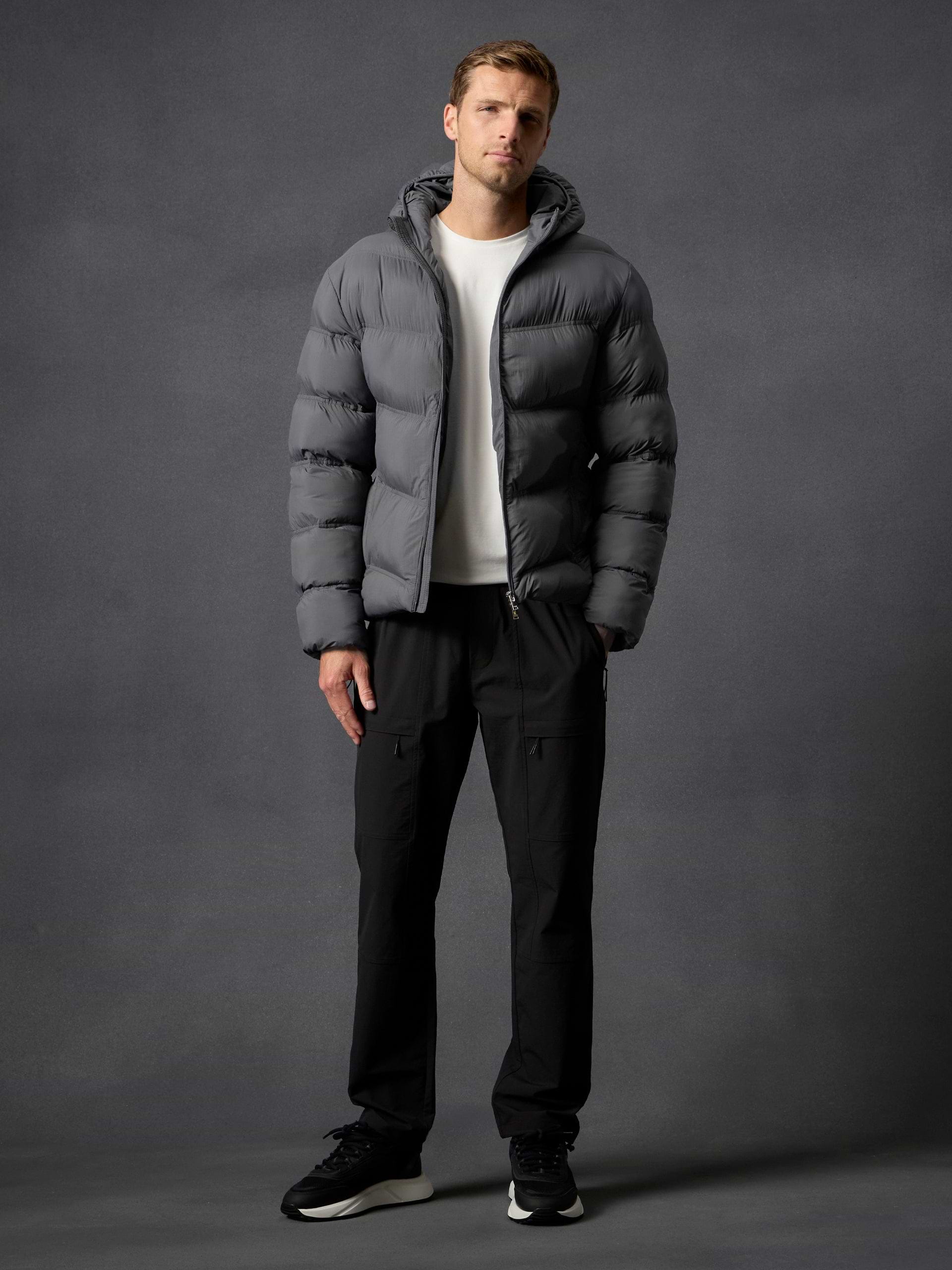 Mens Chevron Puffer Jacket in Grey