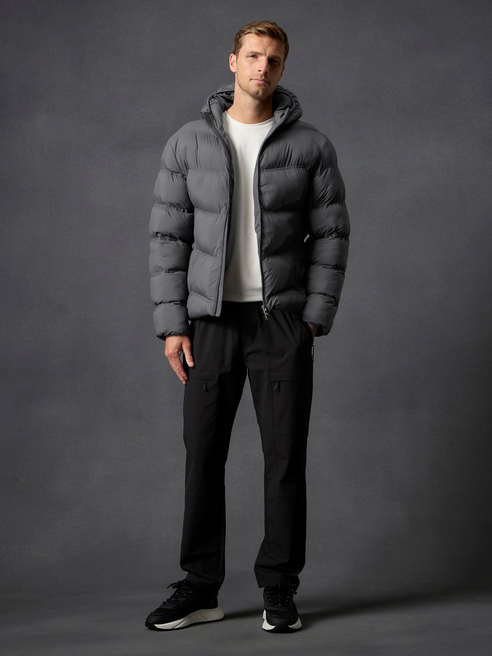 Mens Chevron Puffer Jacket in Grey