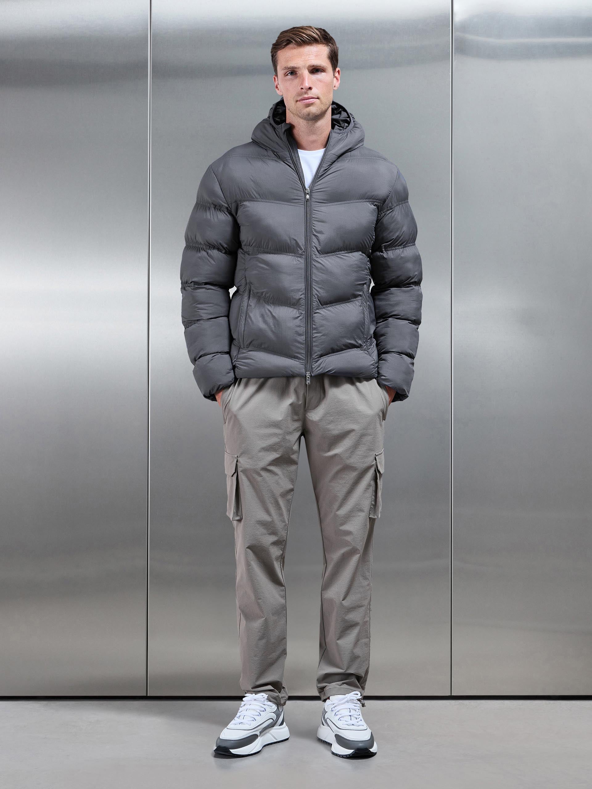 Mens Chevron Puffer Jacket in Grey