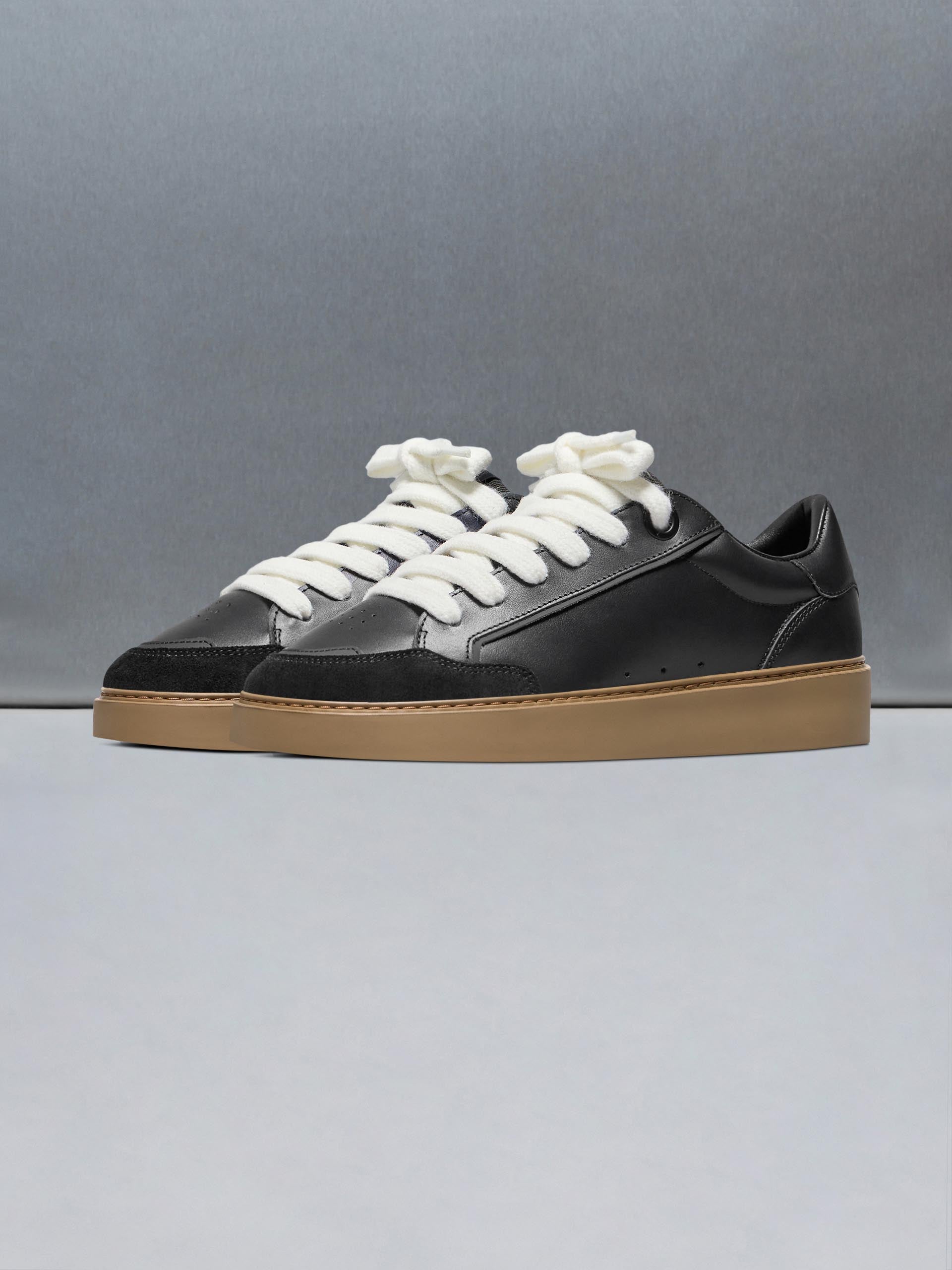 Mens Chunky Mid Essential Leather Trainer in Black