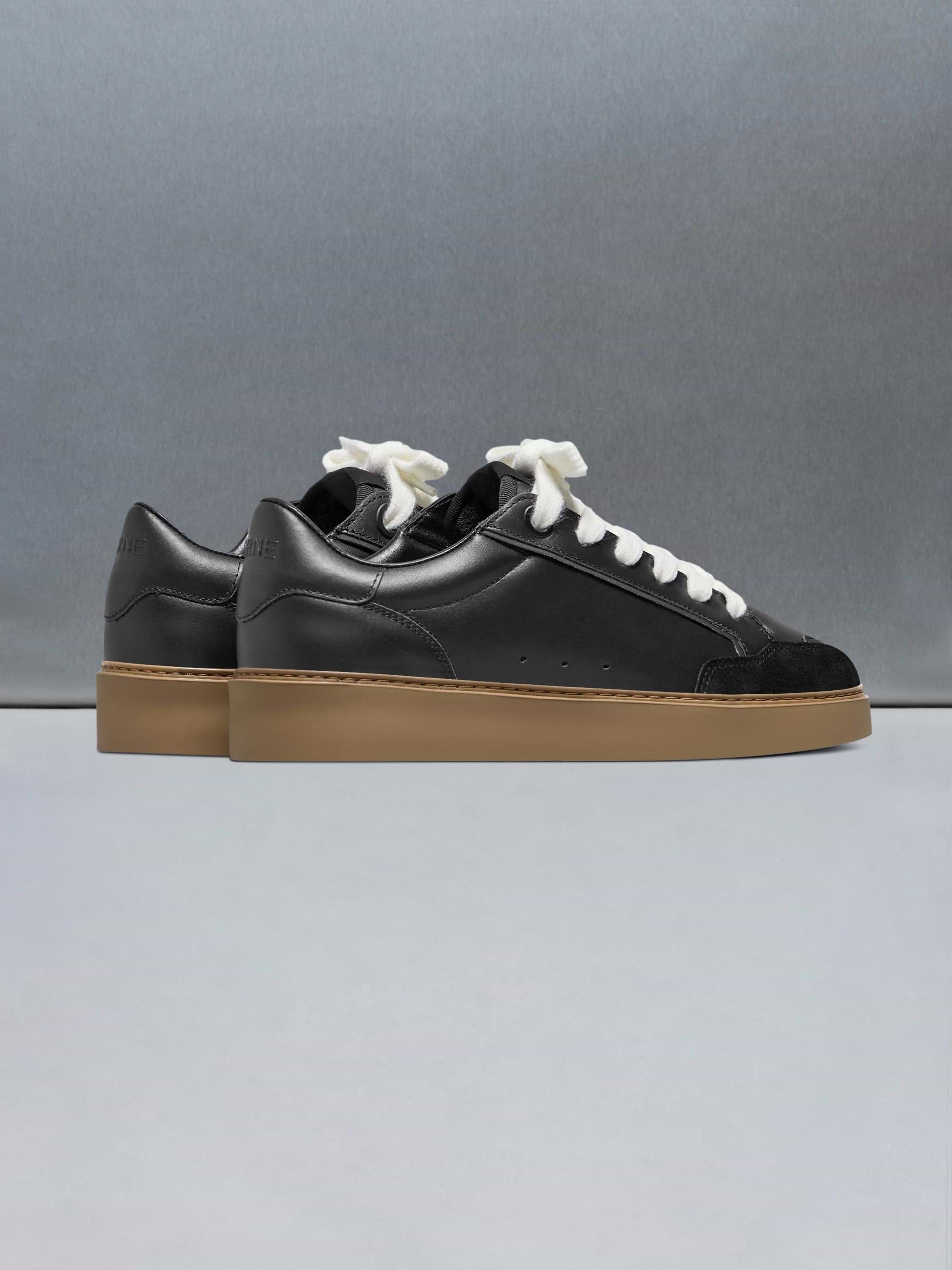 Chunky Mid Essential Leather Trainer in Black
