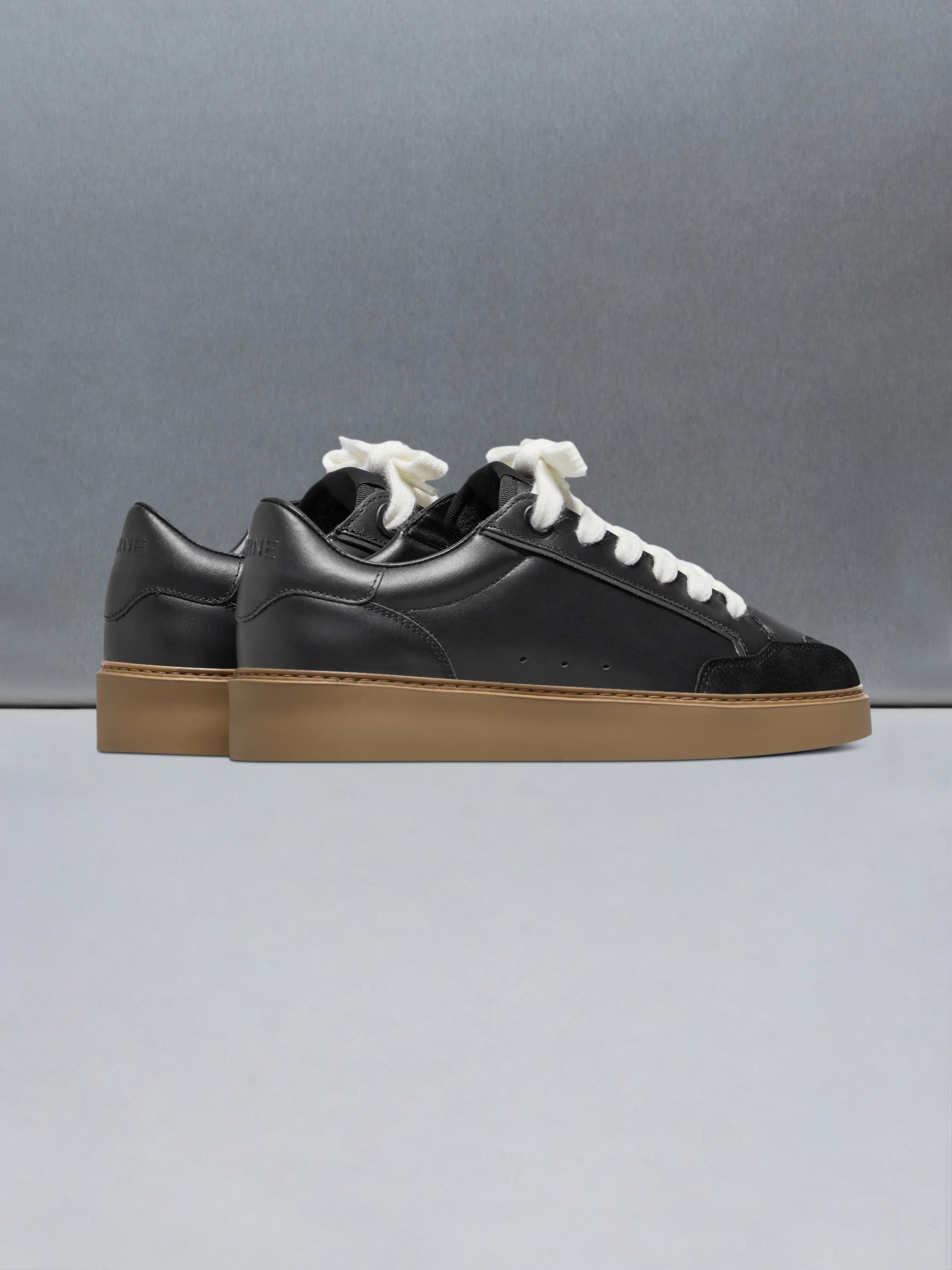 Mens Chunky Mid Essential Leather Trainer in Black