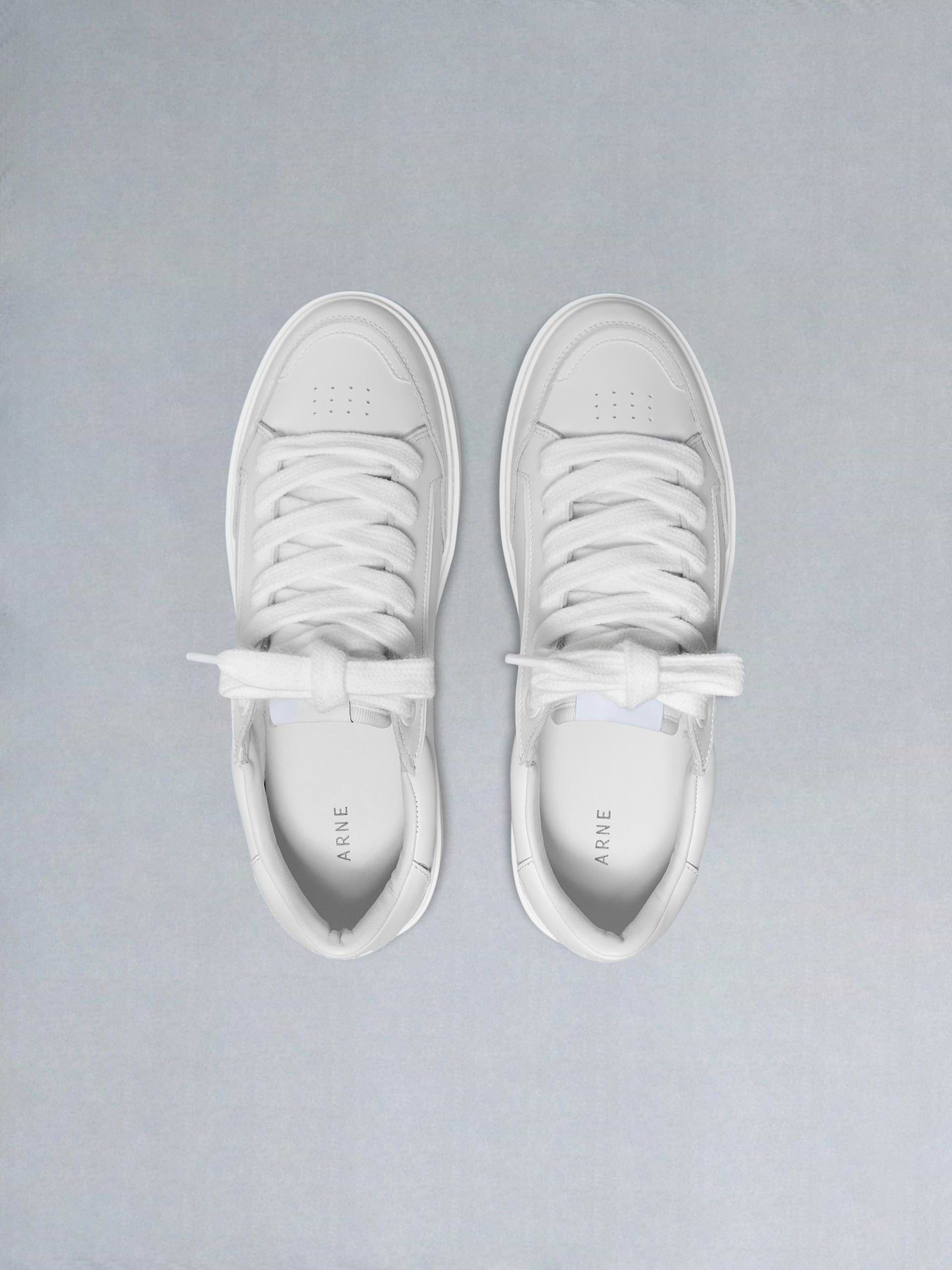 Chunky Mid Essential Leather Trainer in Triple White