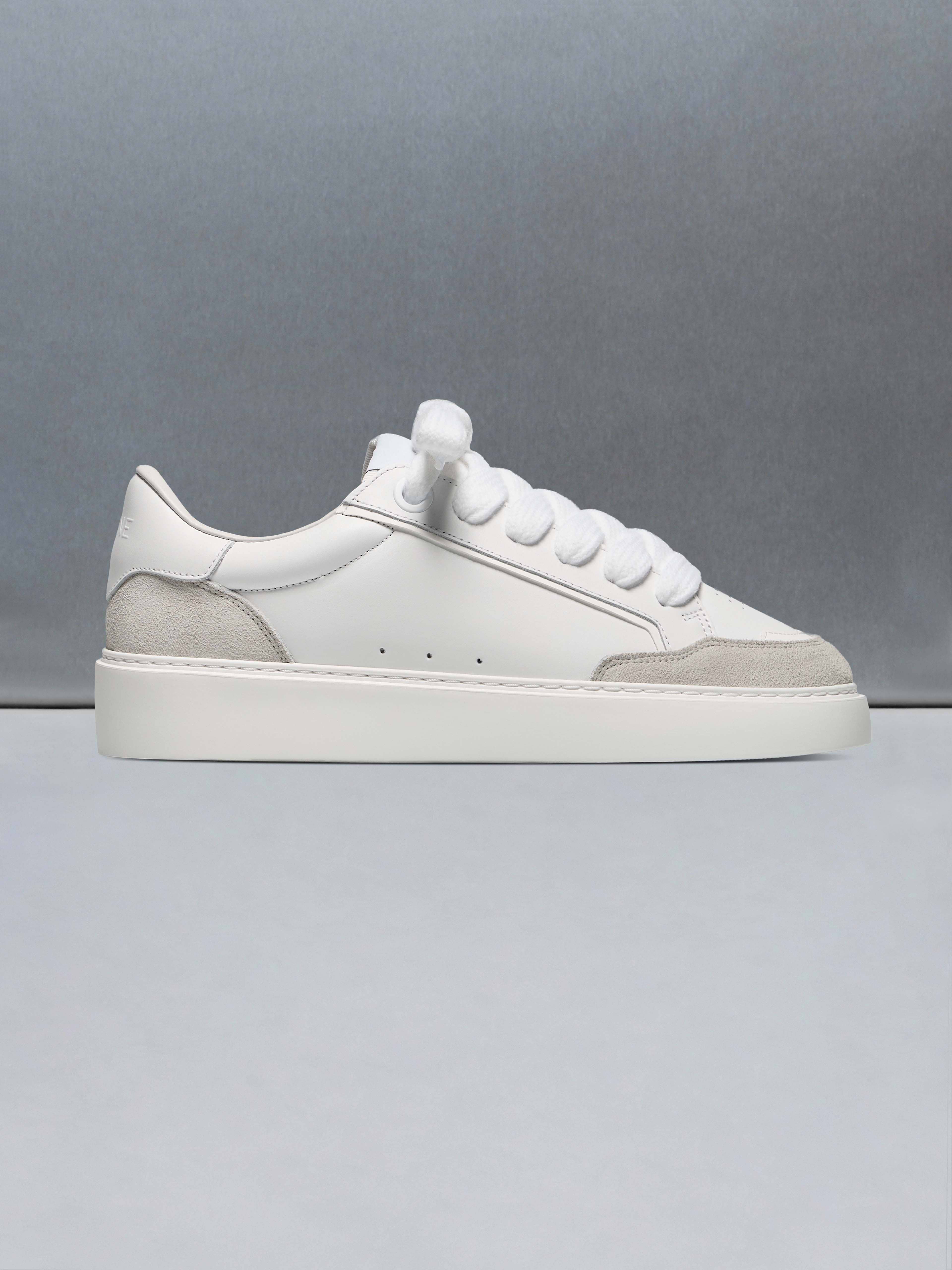 Chunky Mid Essential Leather Trainer in White Grey