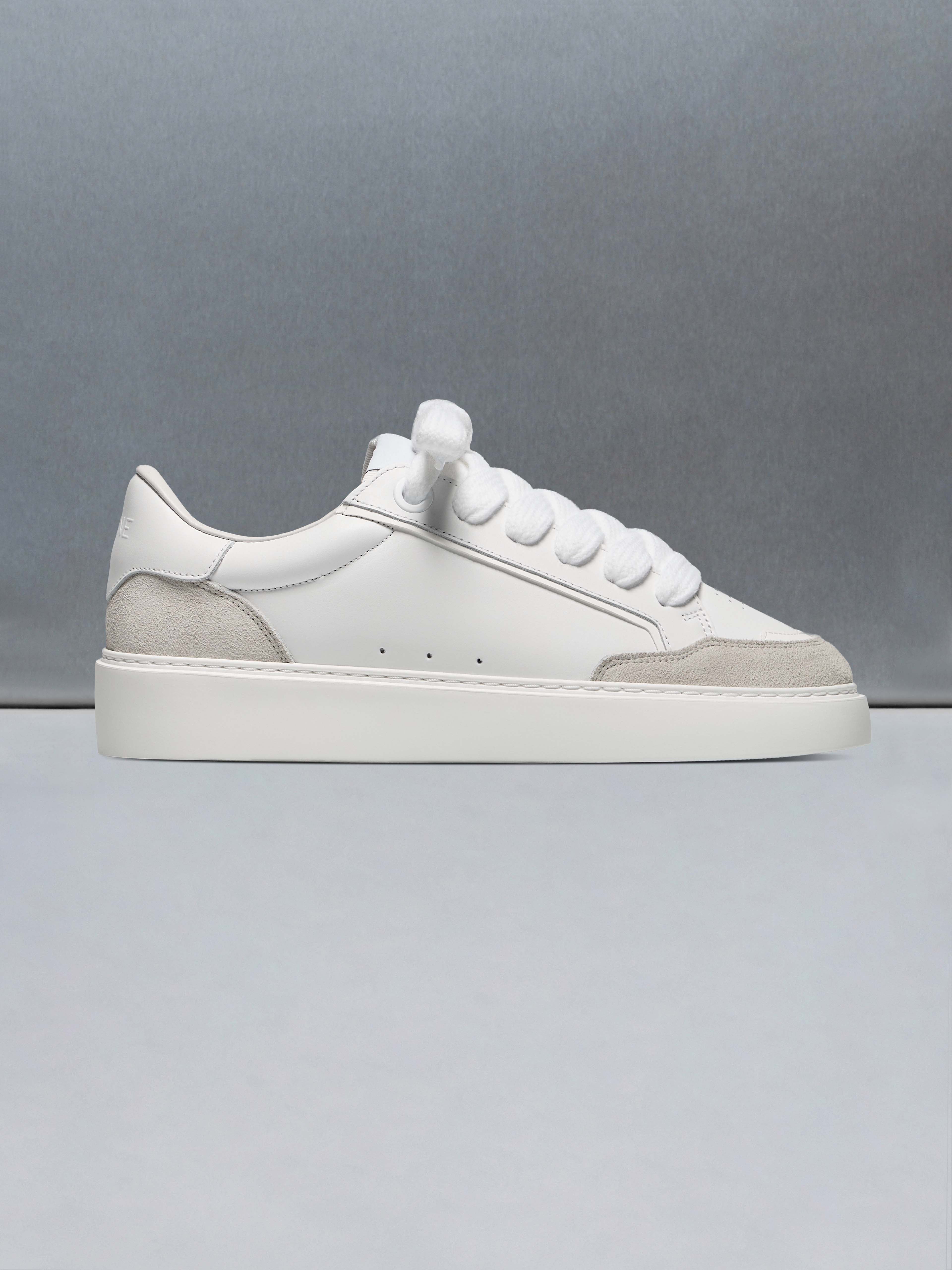 Mens Chunky Mid Essential Leather Trainer in White Grey