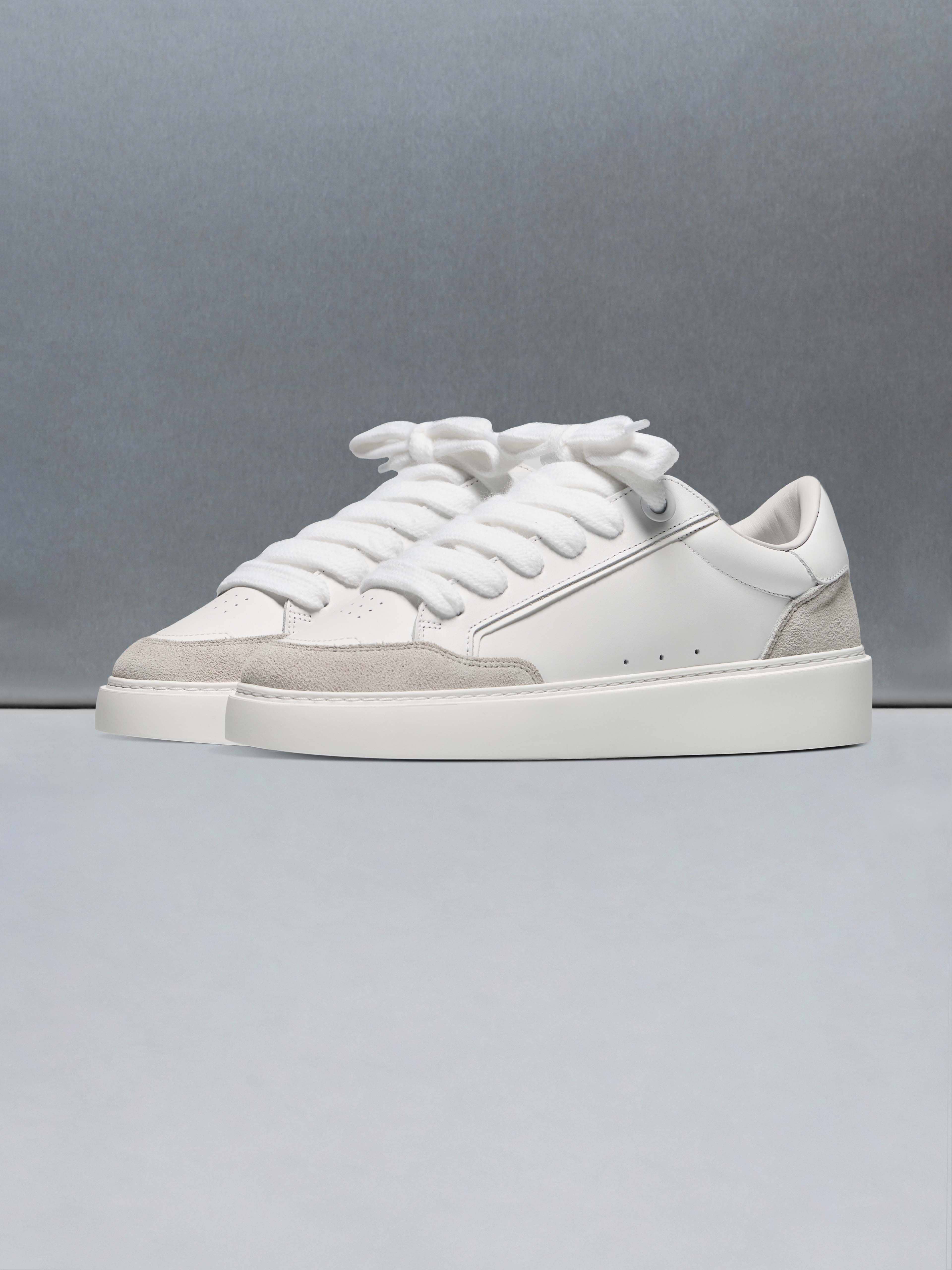 Chunky Mid Essential Leather Trainer in White Grey