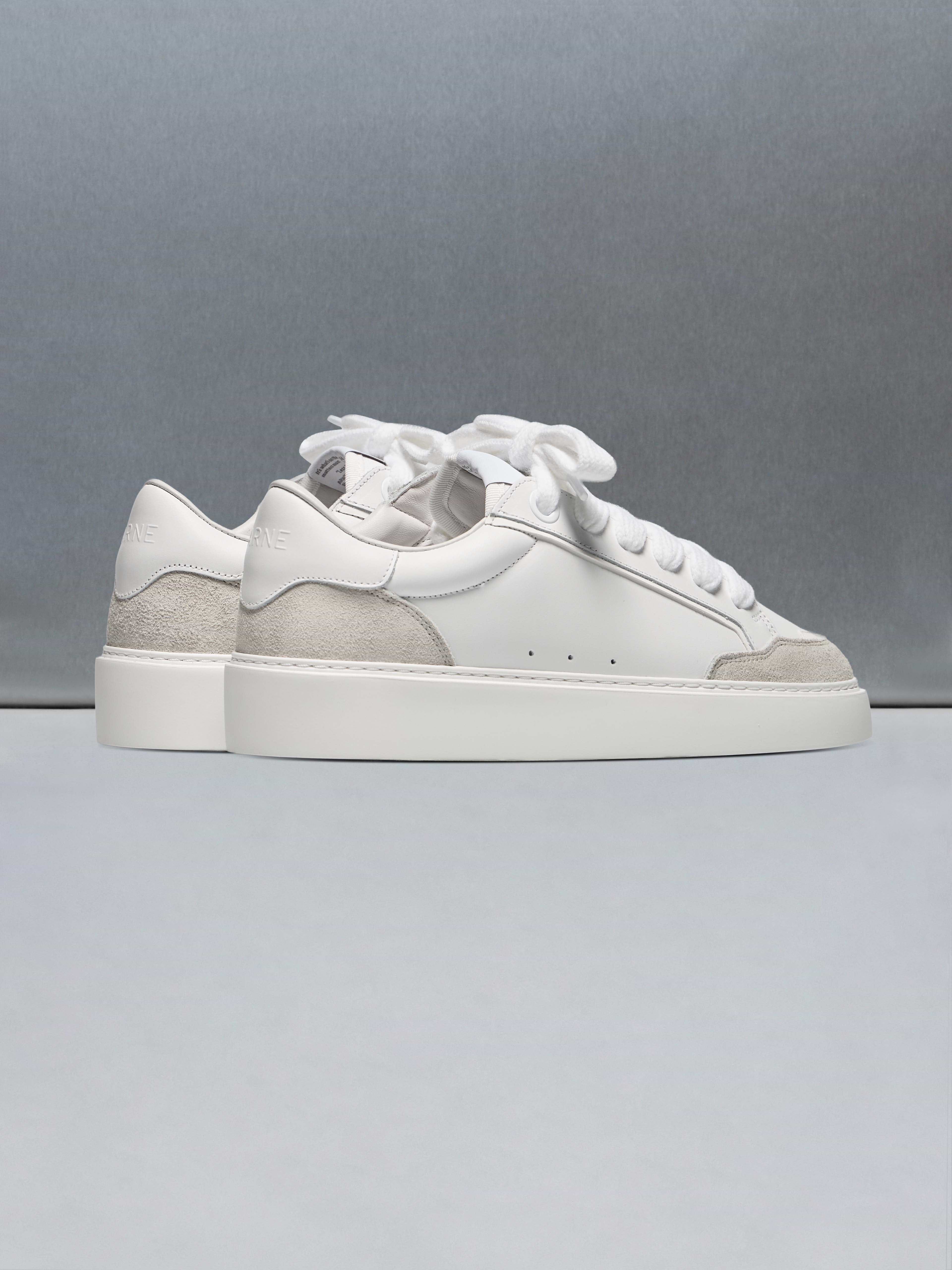 Chunky Mid Essential Leather Trainer in White Grey