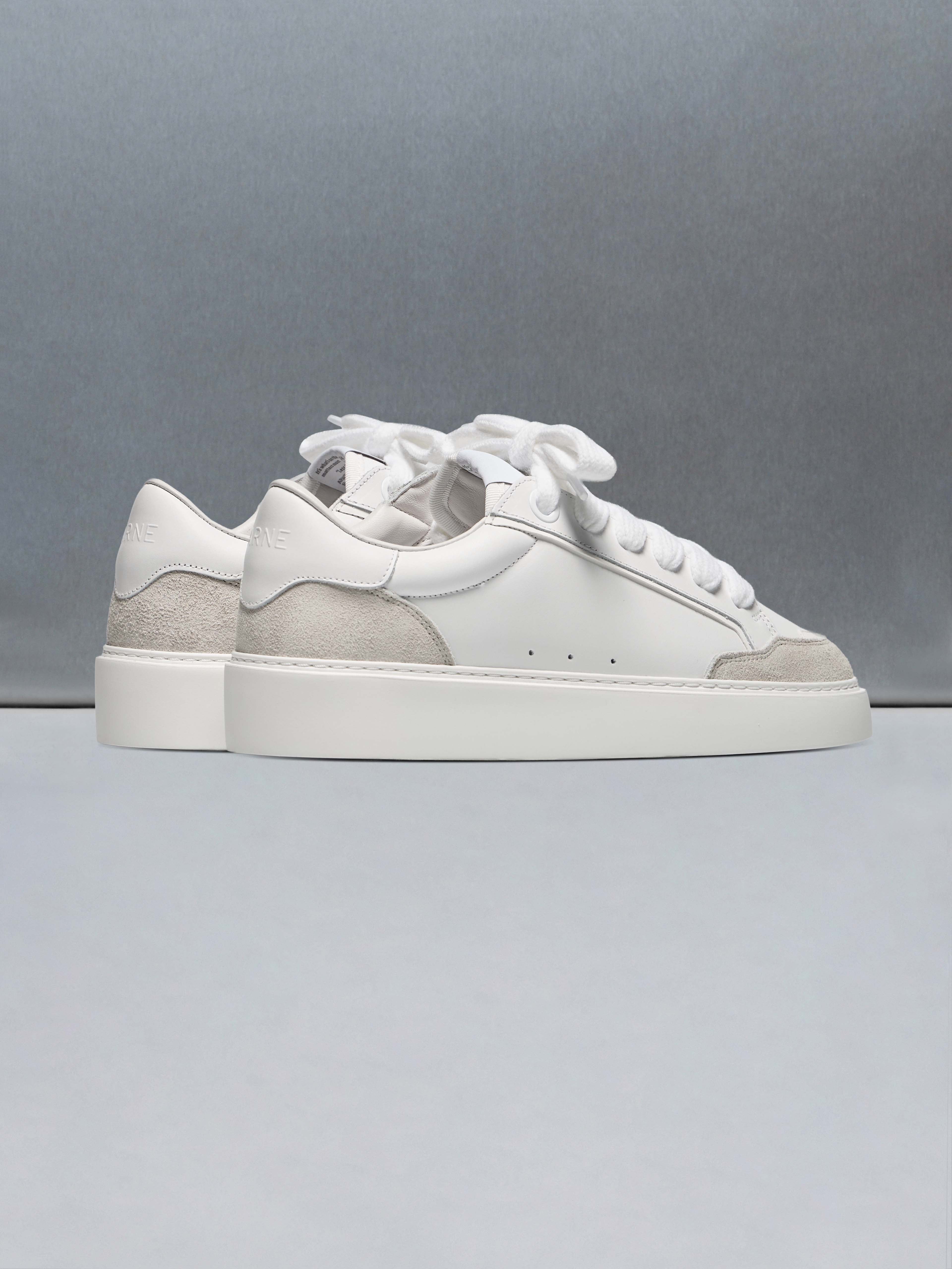 Mens Chunky Mid Essential Leather Trainer in White Grey