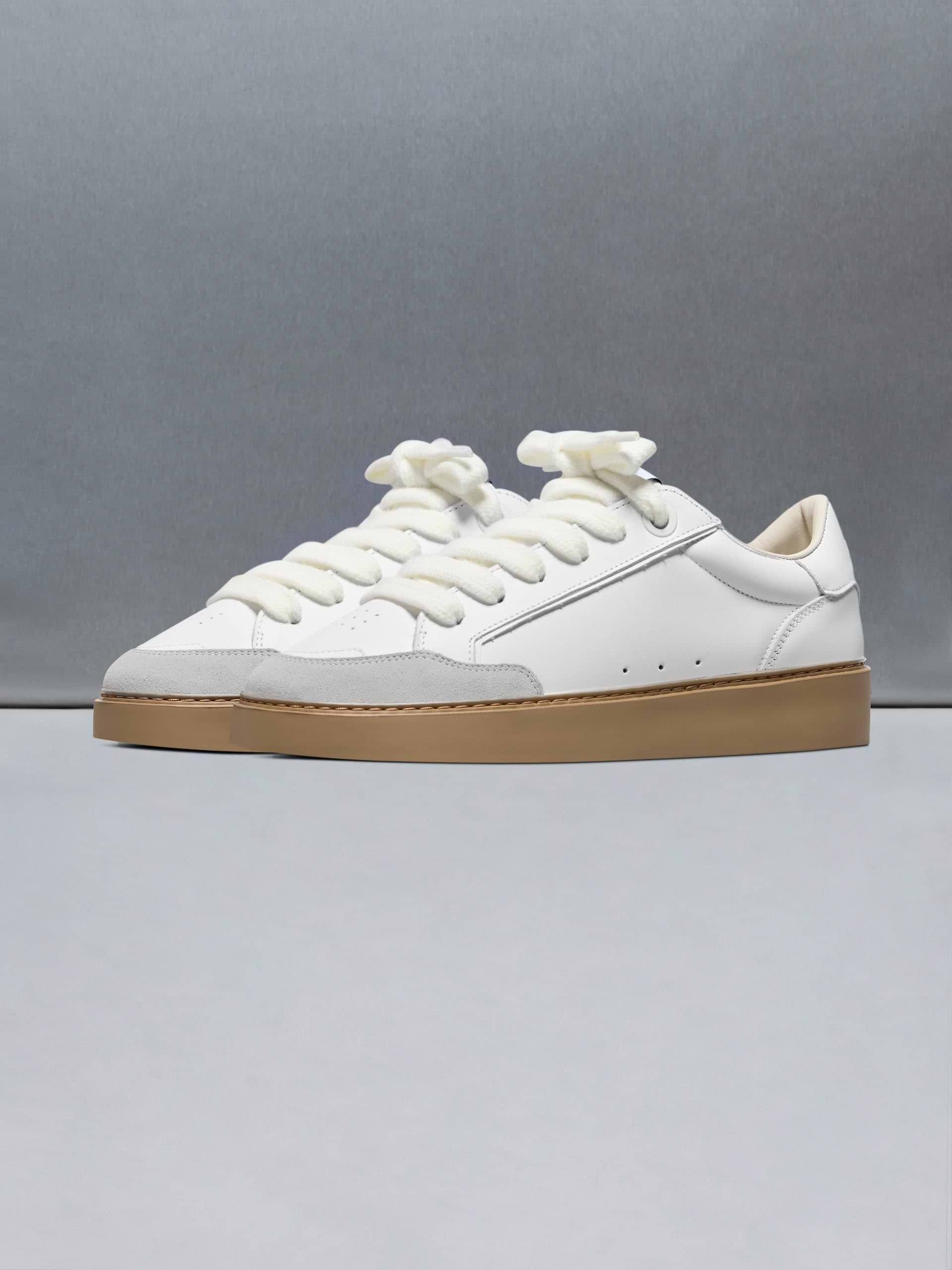 Chunky Mid Essential Leather Trainer in White Gum