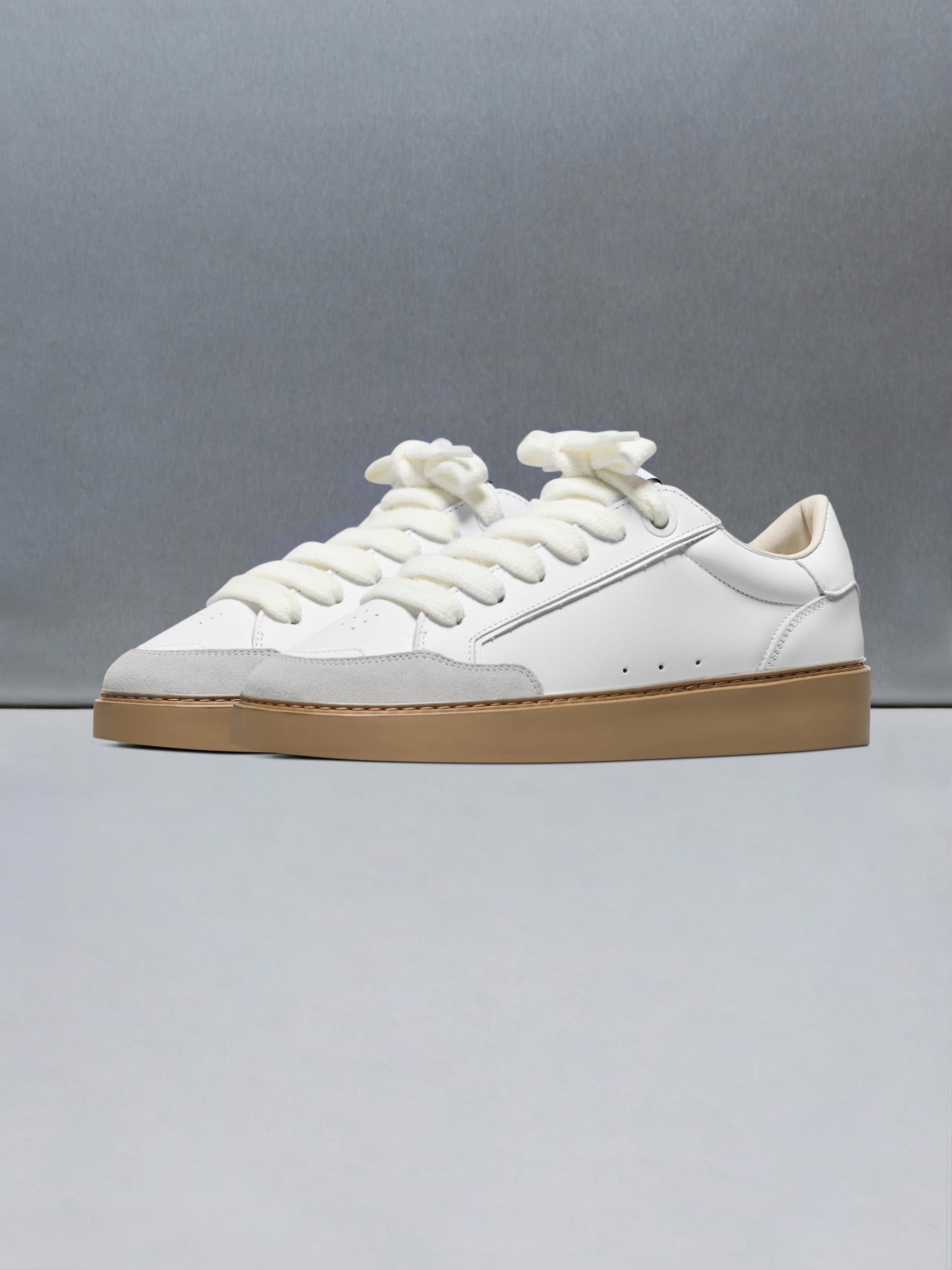 Mens Chunky Mid Essential Leather Trainer in White Gum