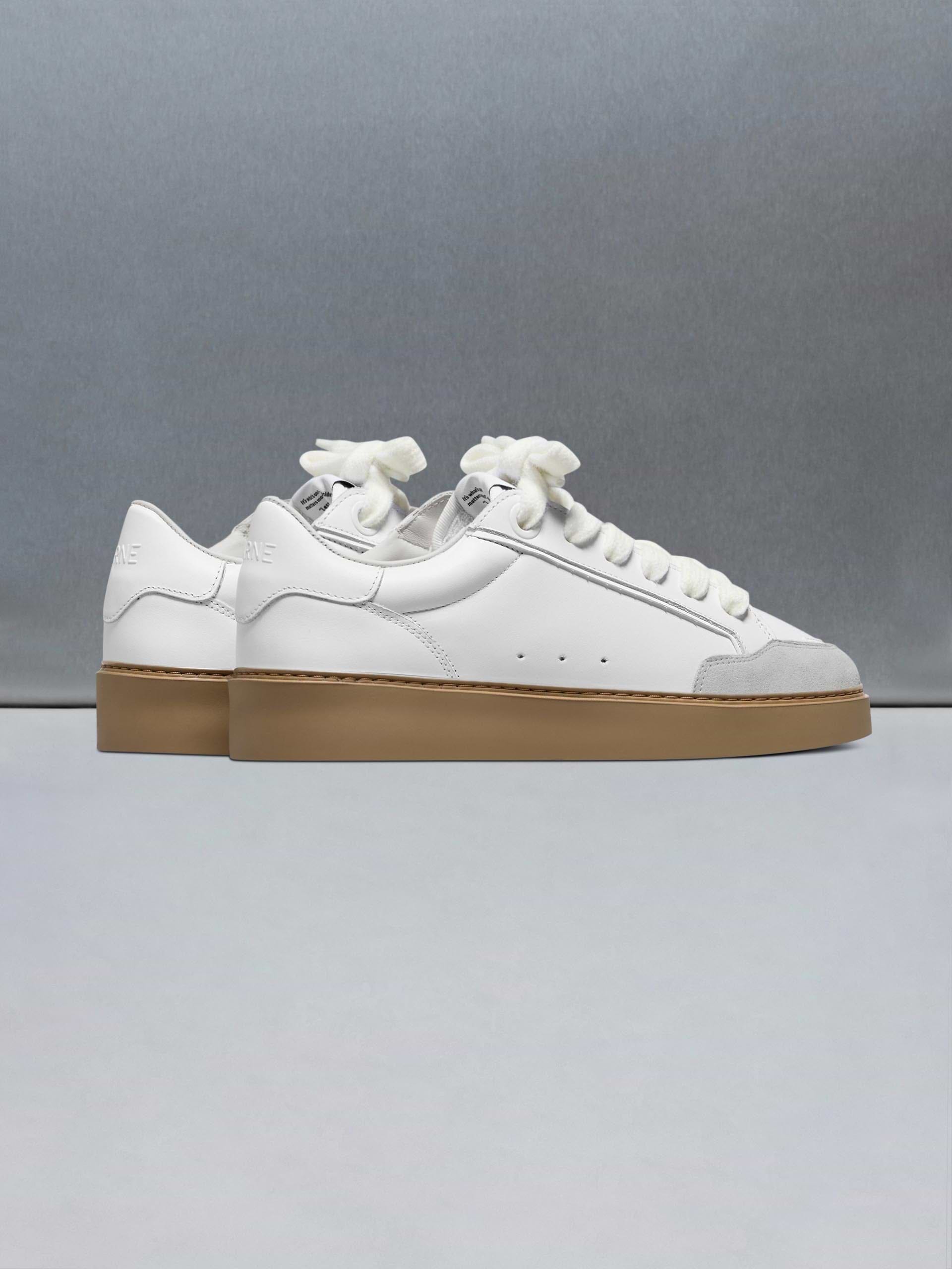 Chunky Mid Essential Leather Trainer in White Gum