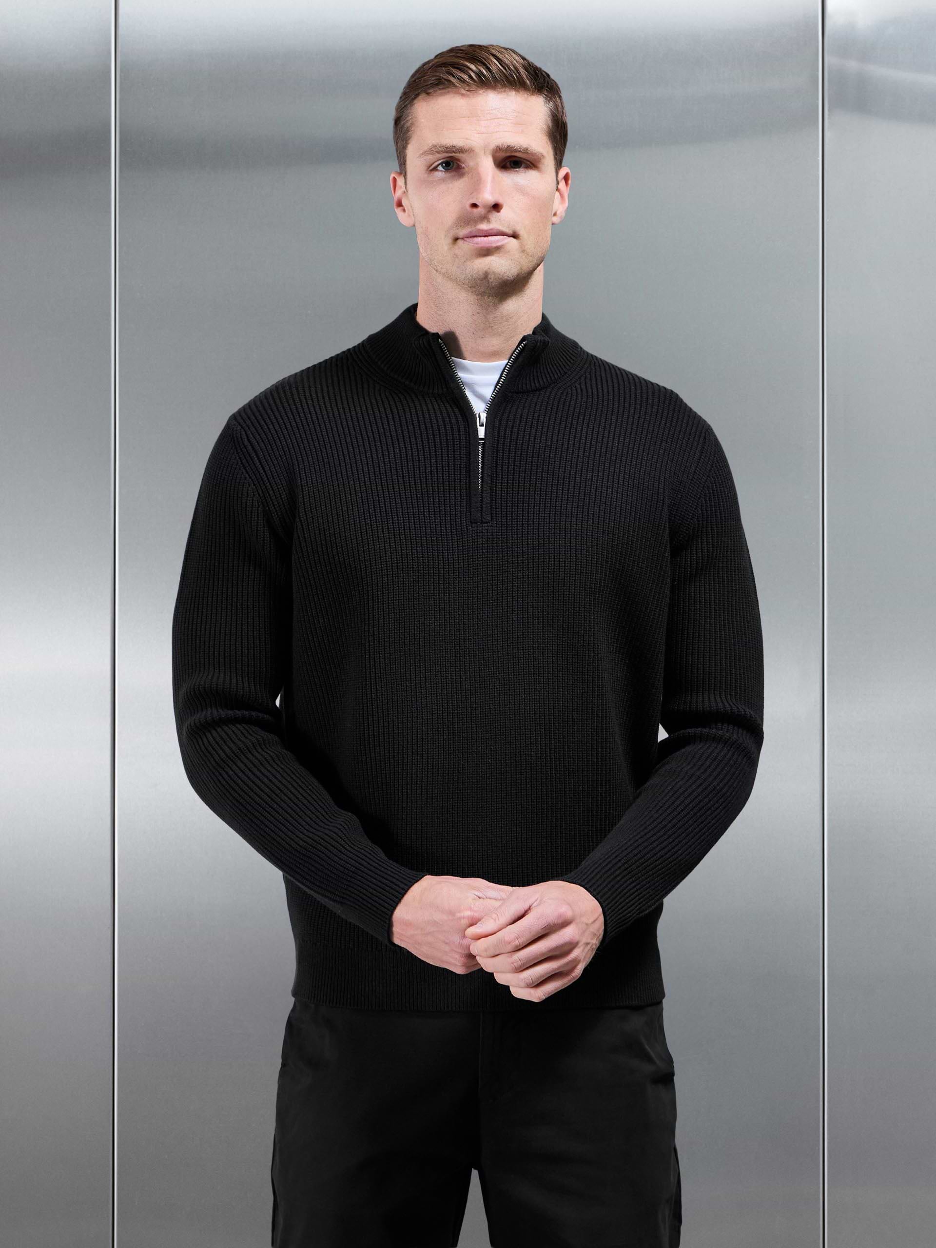 Chunky Ribbed Half Zip in Black