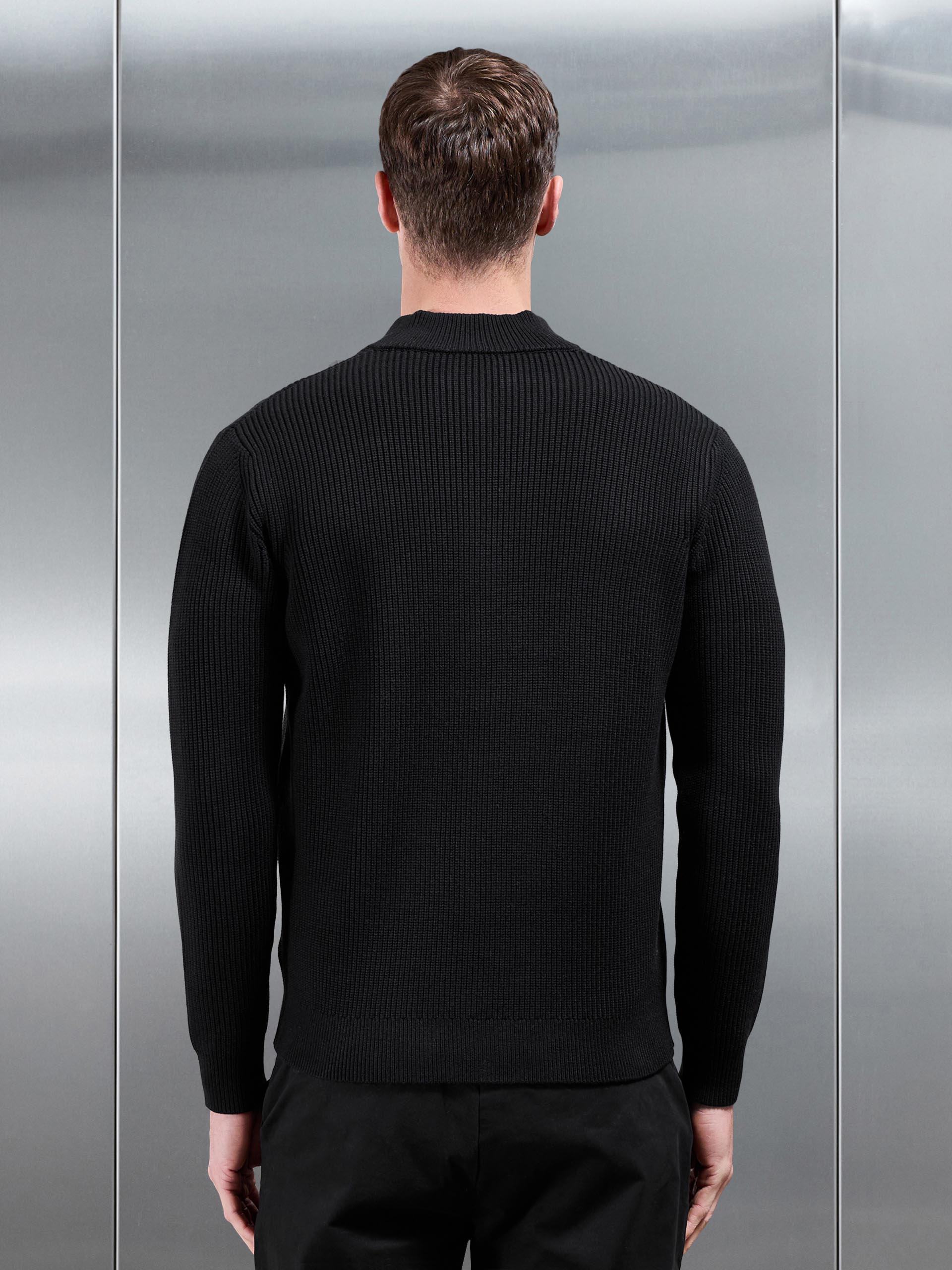 Mens Chunky Ribbed Half Zip in Black