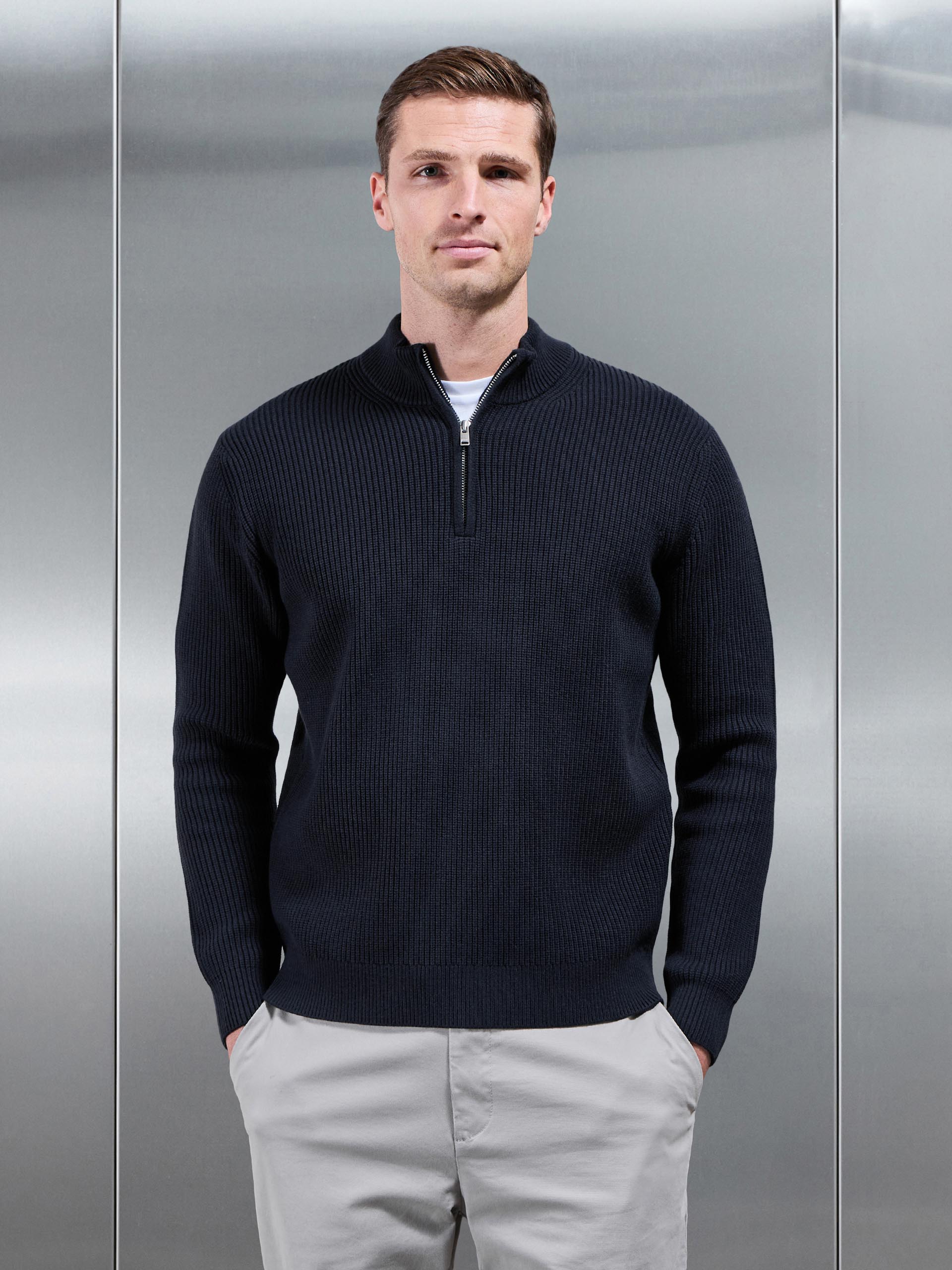 Mens Chunky Ribbed Half Zip in Navy