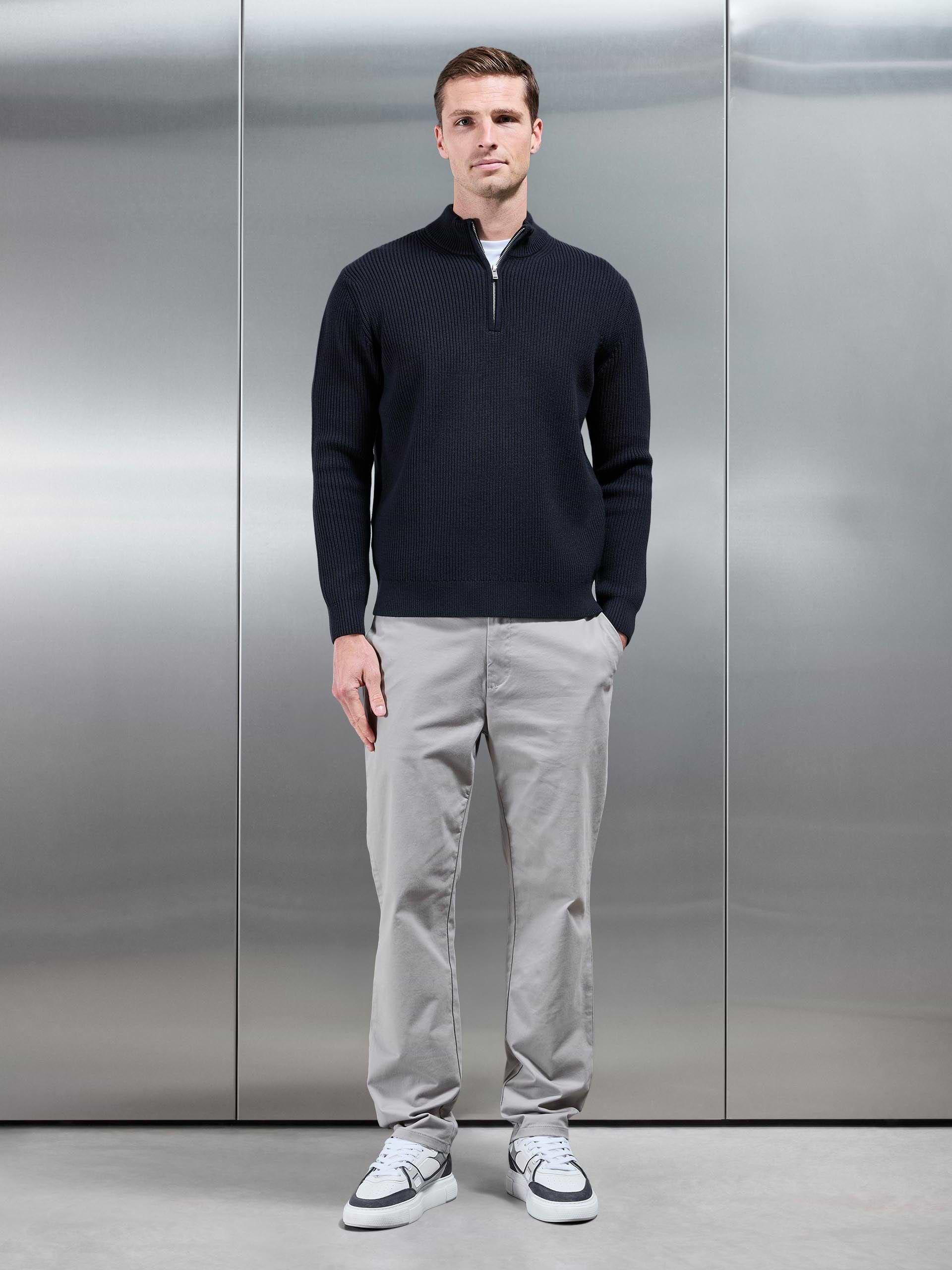 Mens Chunky Ribbed Half Zip in Navy
