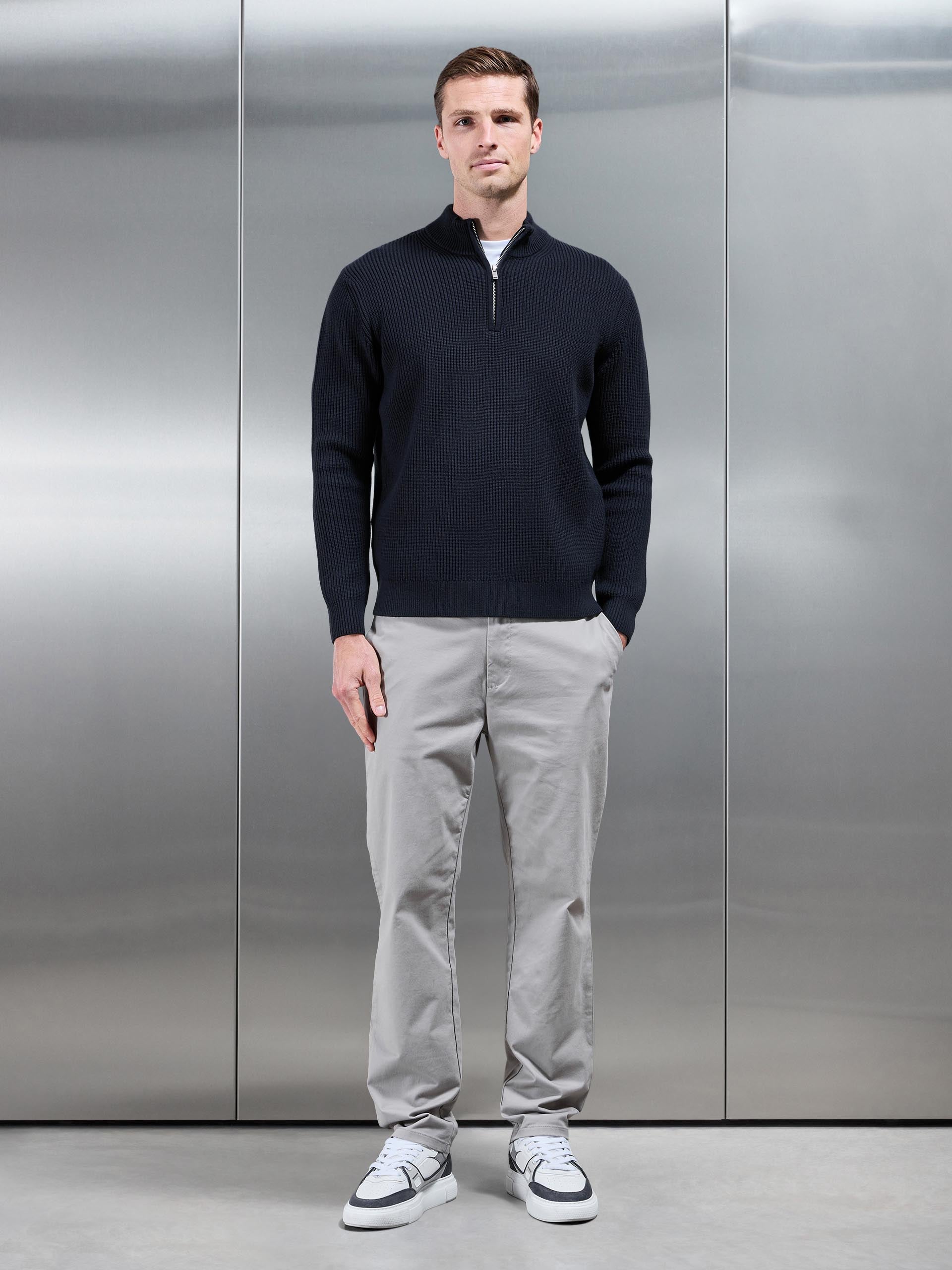 Mens Chunky Ribbed Half Zip in Navy
