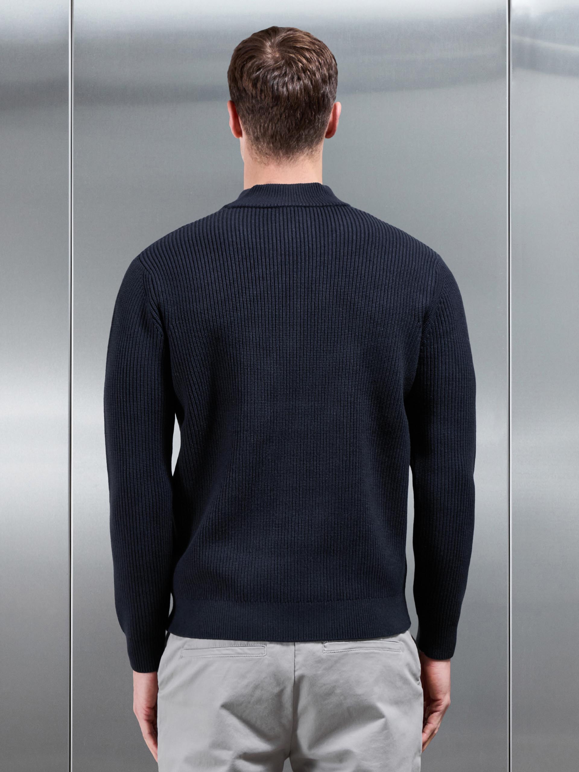 Mens Chunky Ribbed Half Zip in Navy