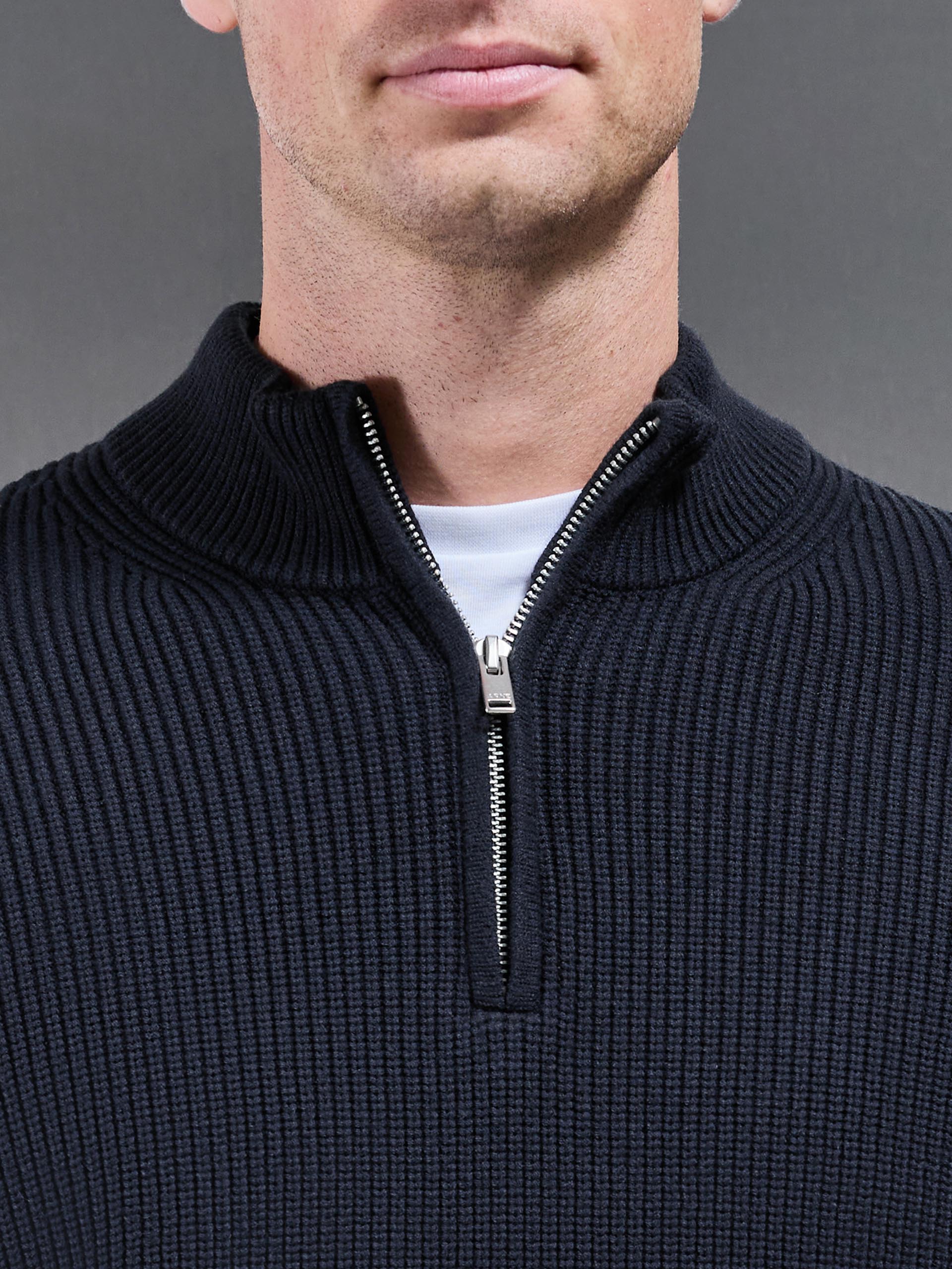 Mens Chunky Ribbed Half Zip in Navy