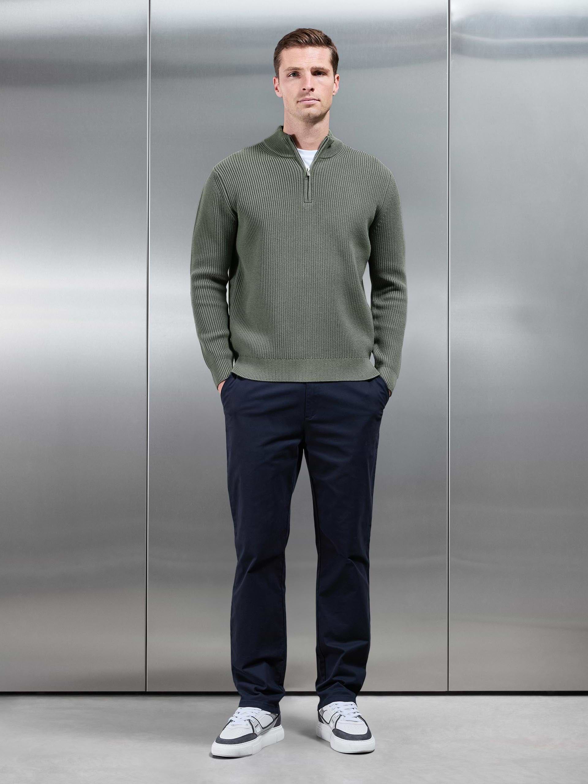 Chunky Ribbed Half Zip in Sage