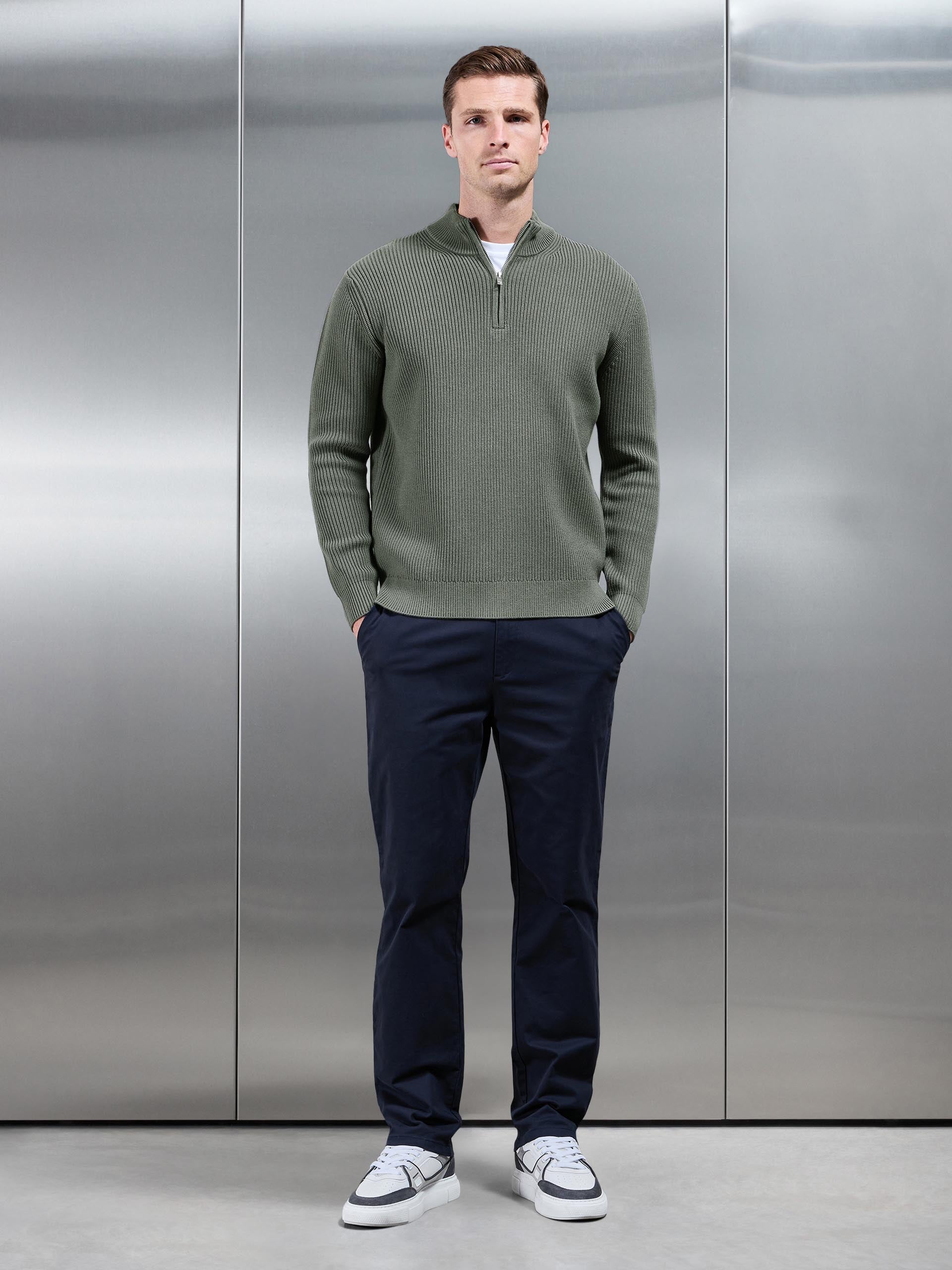 Mens Chunky Ribbed Half Zip in Sage