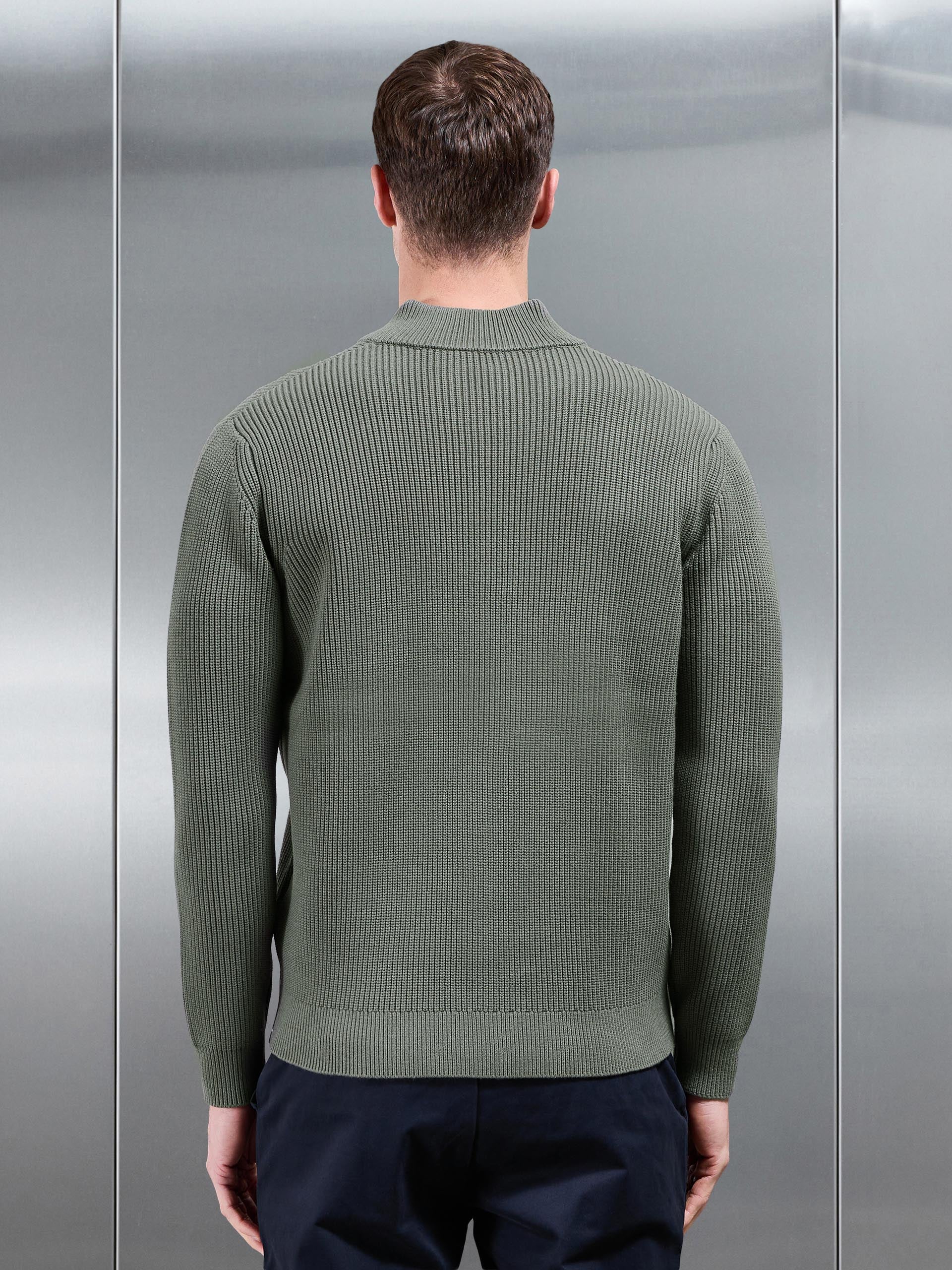 Mens Chunky Ribbed Half Zip in Sage